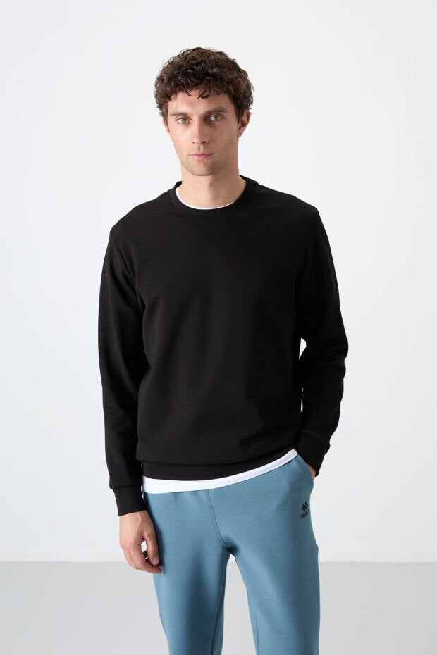 Rahat Form Basic O Yaka 2'li Paket Siyah-Ekru Erkek Sweatshirt - 88053