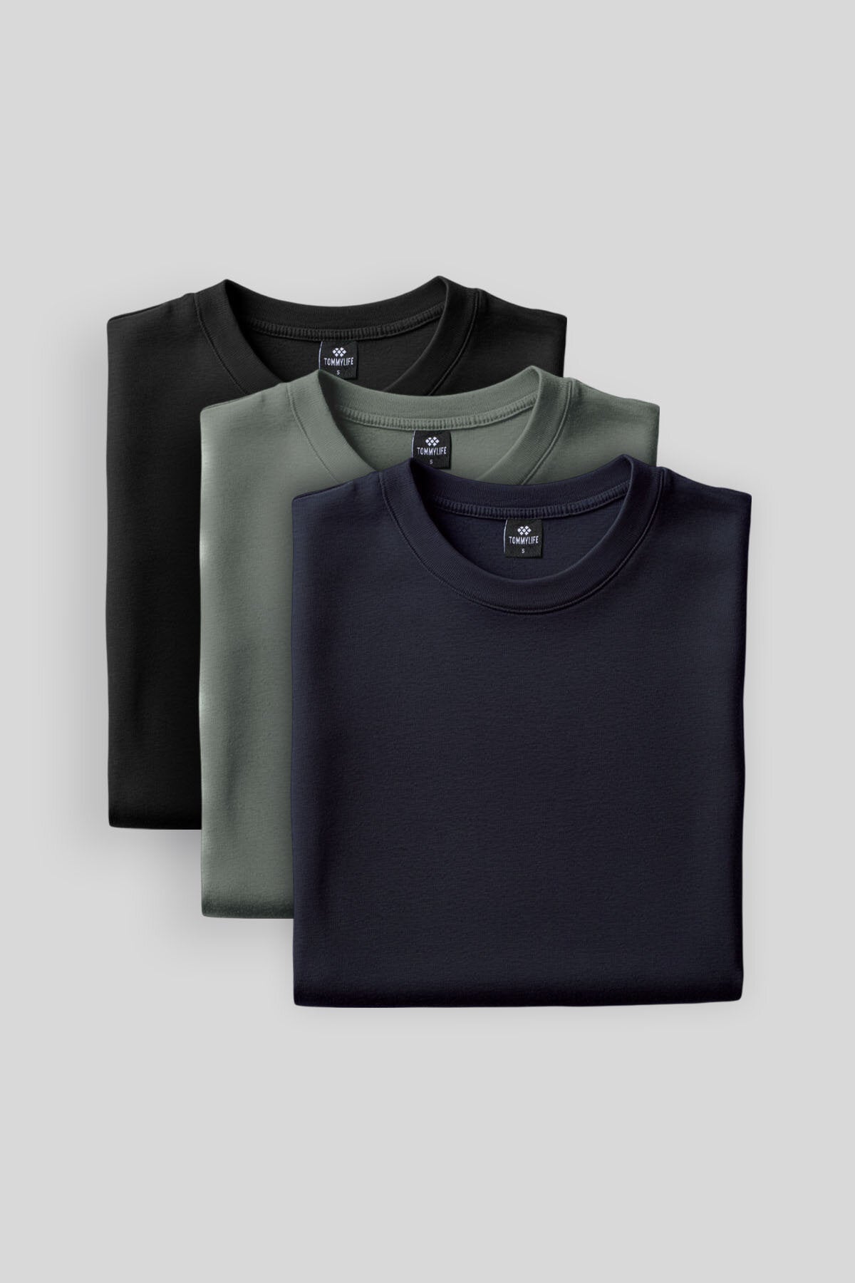 Standart Fit Basic O Yaka 3'lü Paket Siyah-Lacivert-Çağla Erkek Sweatshirt 88053