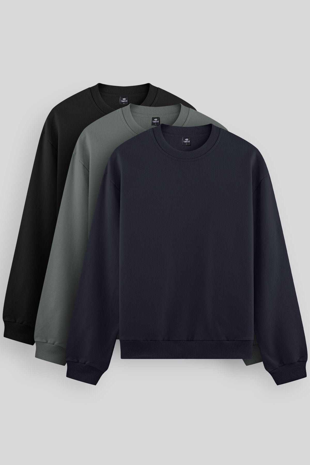 Rahat Form Basic O Yaka 3'lü Paket Siyah-Lacivert-Çağla Erkek Sweatshirt 88053