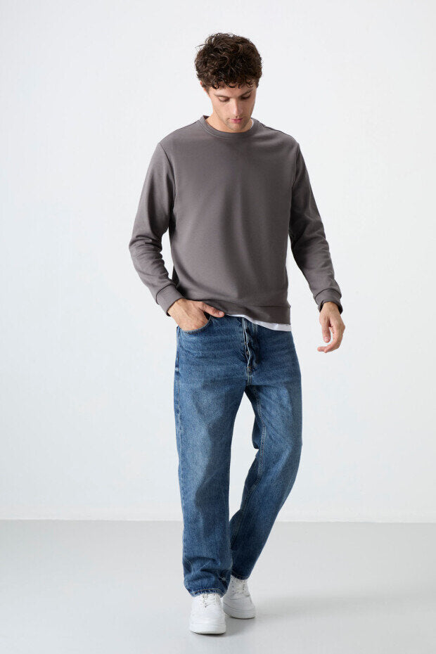 Rahat Form Basic O Yaka 2'li Paket Koyu Gri-Taş Erkek Sweatshirt - 88053