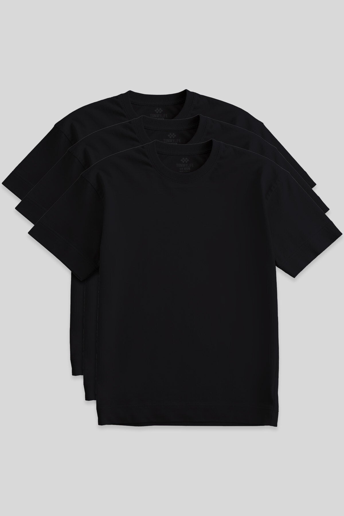Basic O Yaka Büyük Beden 3'lü Paket Siyah Erkek T-Shirt 88072