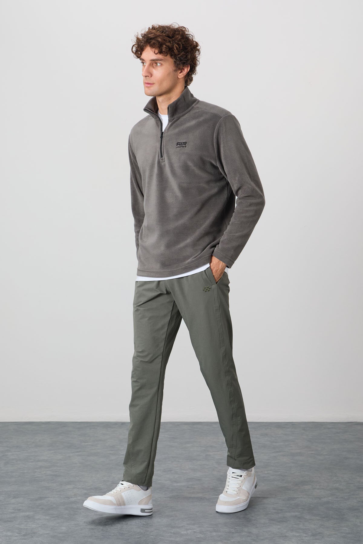 Standart Kalıp Dik Yaka 2'li Paket Koyu Gri-Parlament Erkek Polar Sweatshirt - 88310