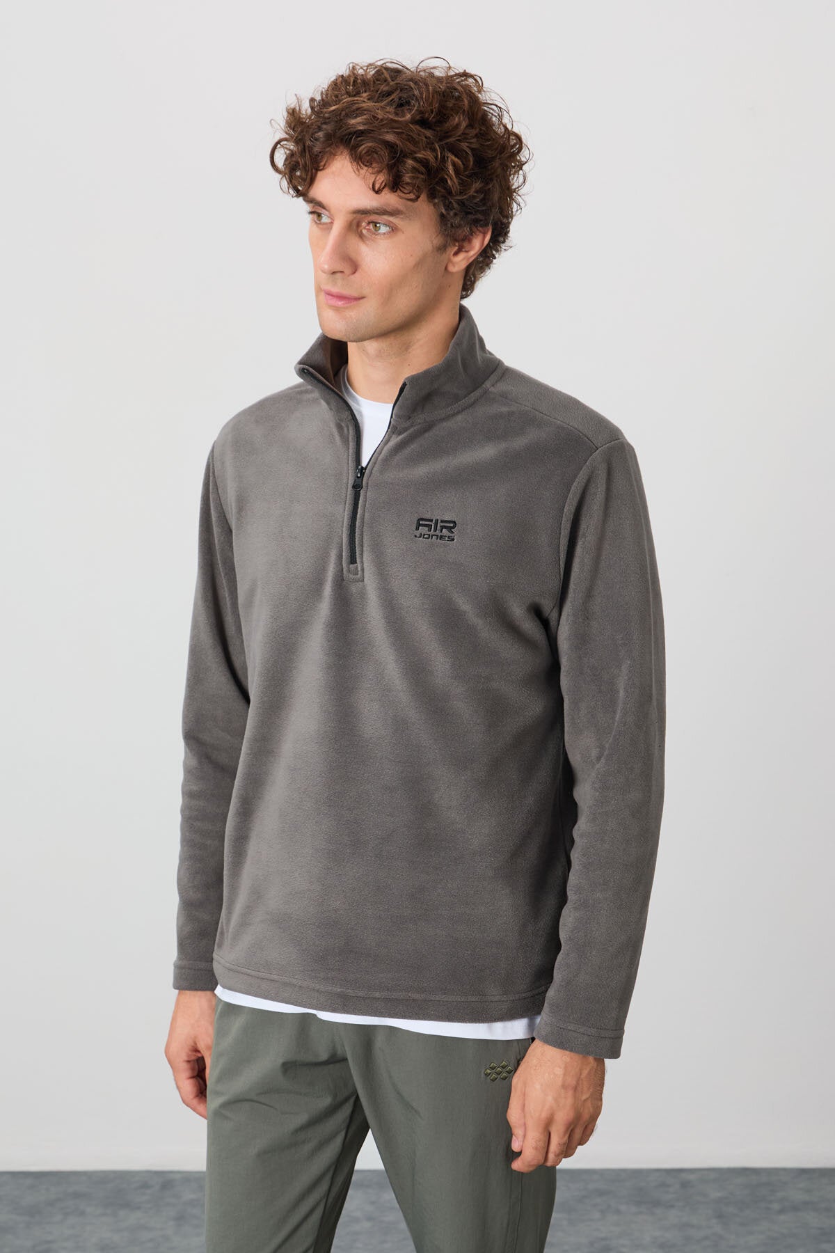 Standart Kalıp Dik Yaka 2'li Paket Koyu Gri-Parlament Erkek Polar Sweatshirt - 88310