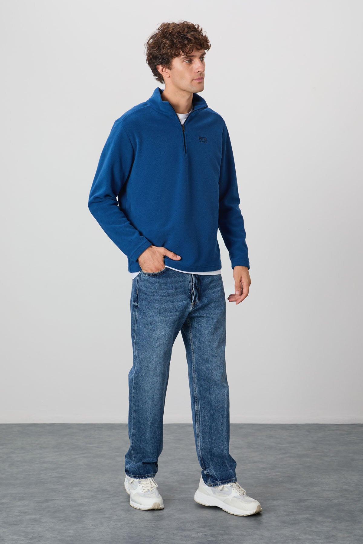 Standart Kalıp Dik Yaka 2'li Paket Koyu Gri-Parlament Erkek Polar Sweatshirt - 88310