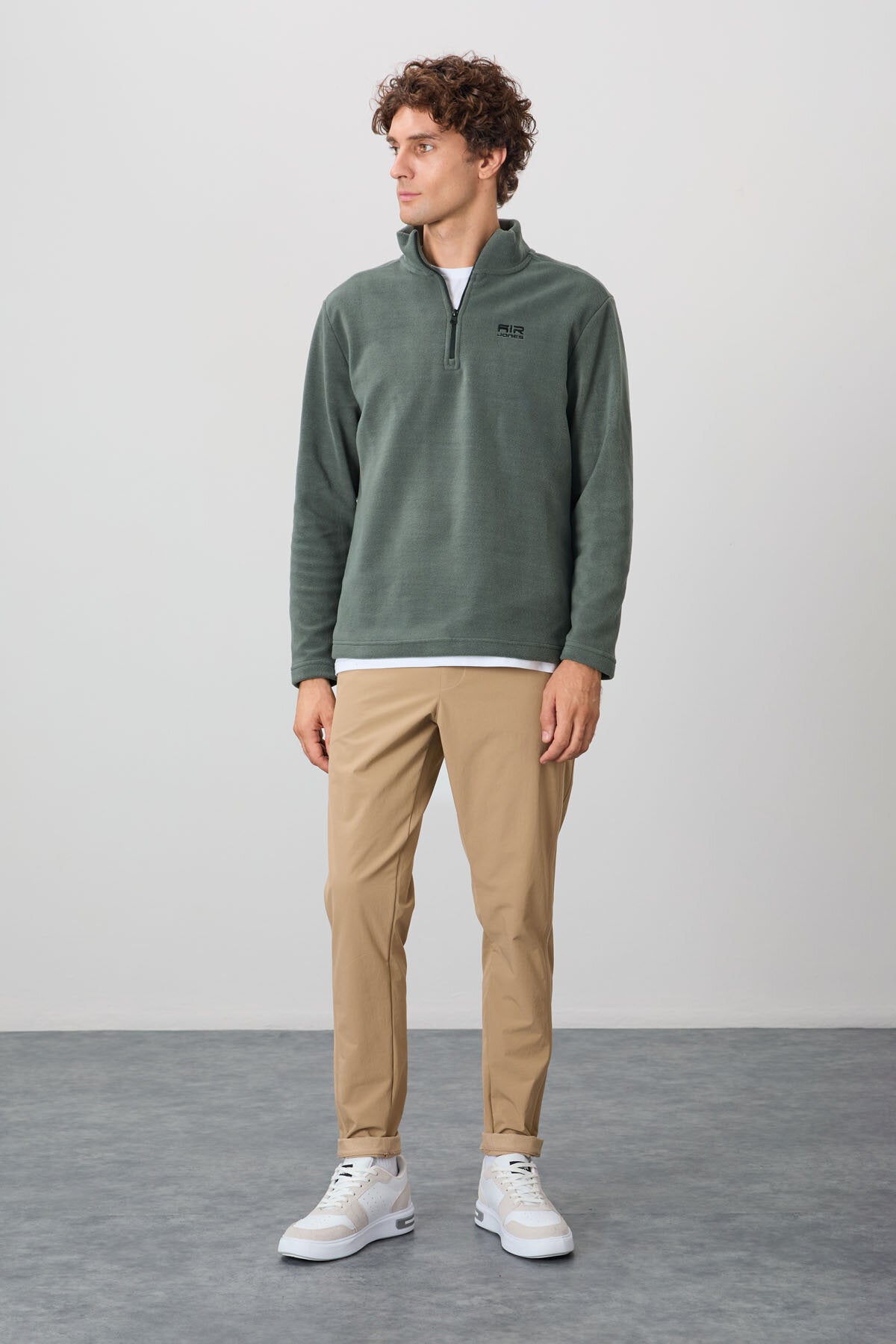 Standart Kalıp Dik Yaka 2'li Paket Siyah-Çağla Erkek Polar Sweatshirt - 88310