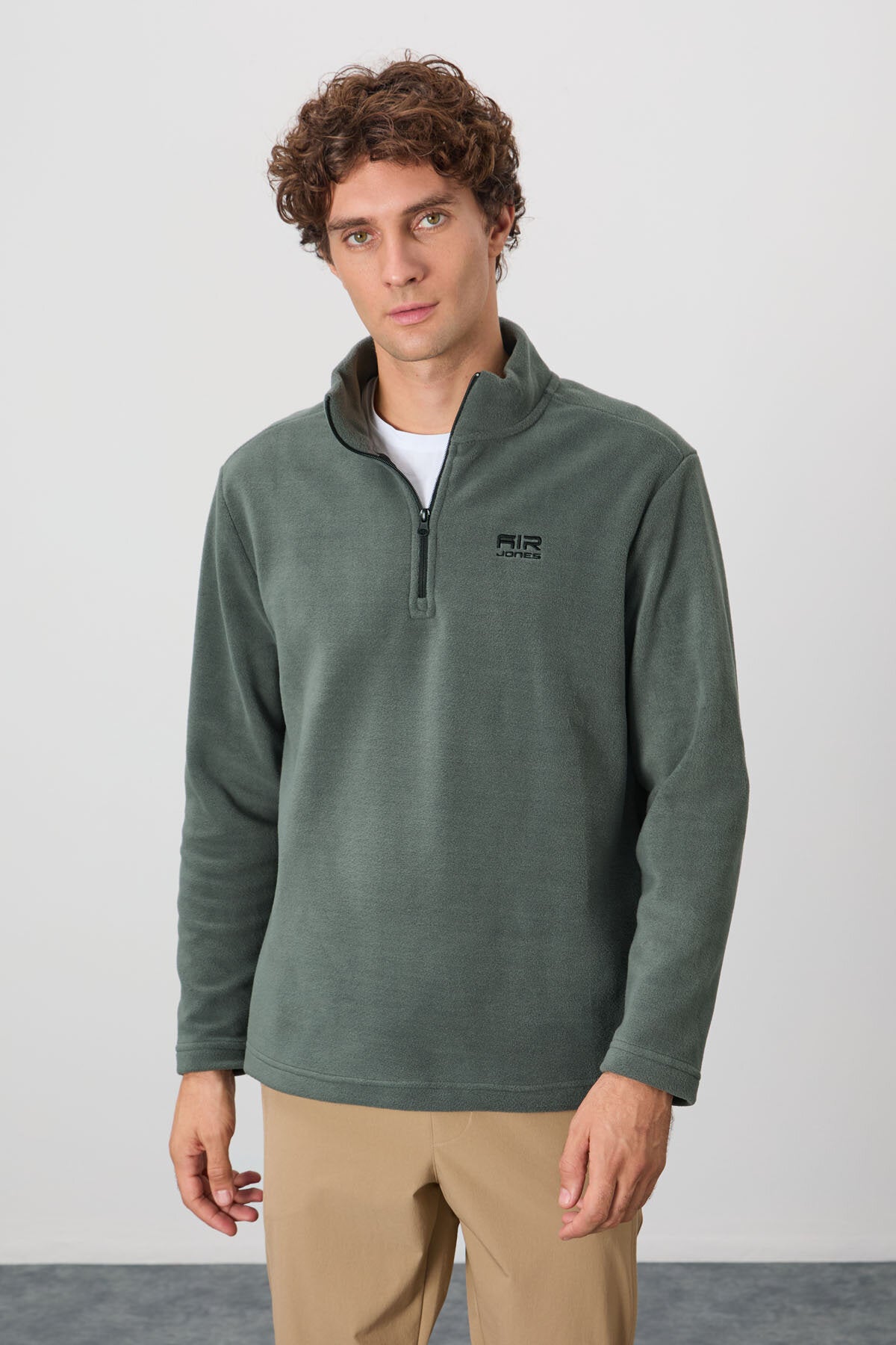 Standart Kalıp Dik Yaka 2'li Paket Siyah-Çağla Erkek Polar Sweatshirt - 88310