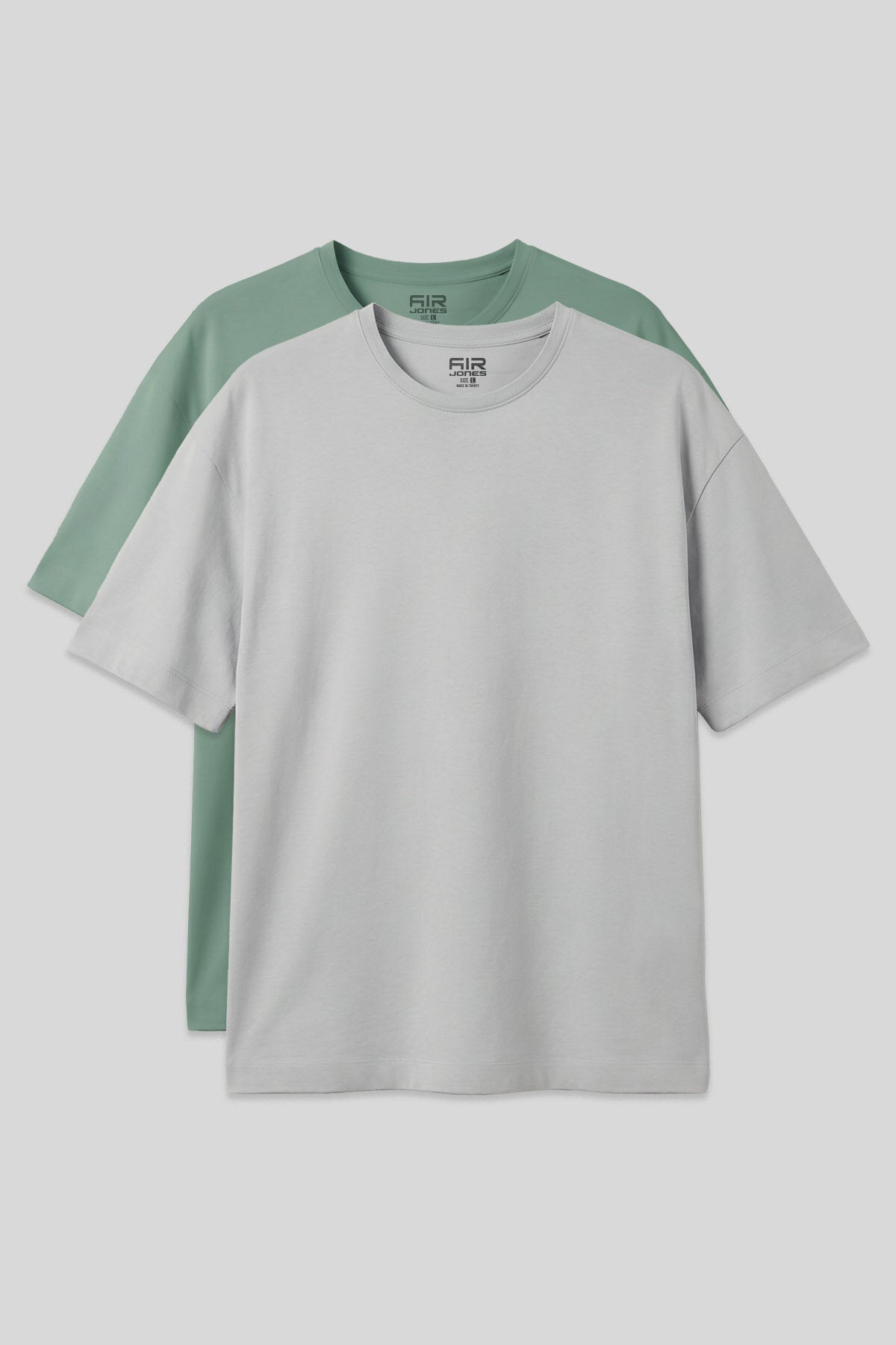 Oversize Fit Basic 2'li Paket Taş-Açık Yeşil Erkek T-Shirt - 88353
