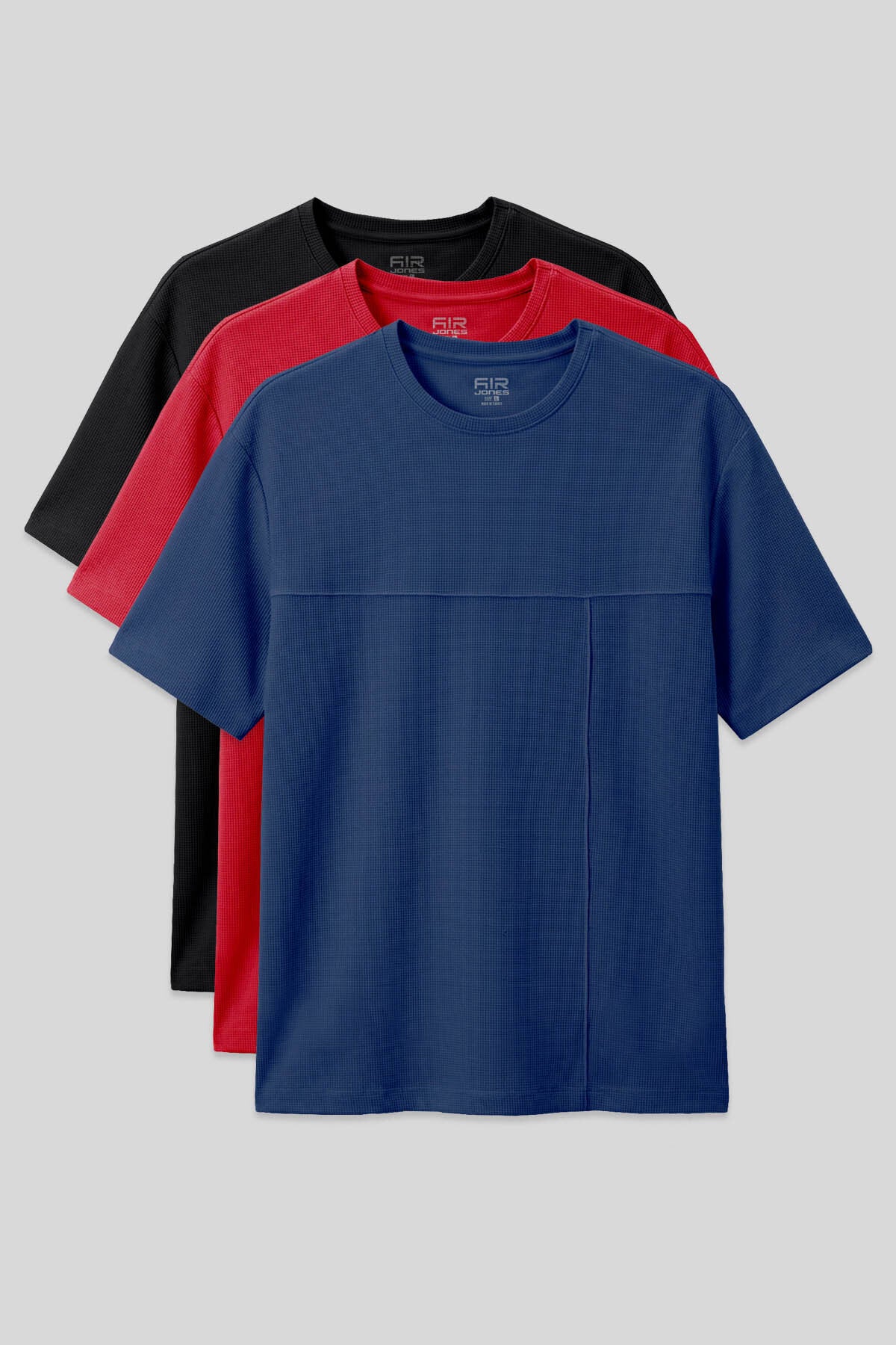 Oversize Fit Basic 3'lü Paket Siyah-Kırmızı-Parlament Erkek T-Shirt - 88380