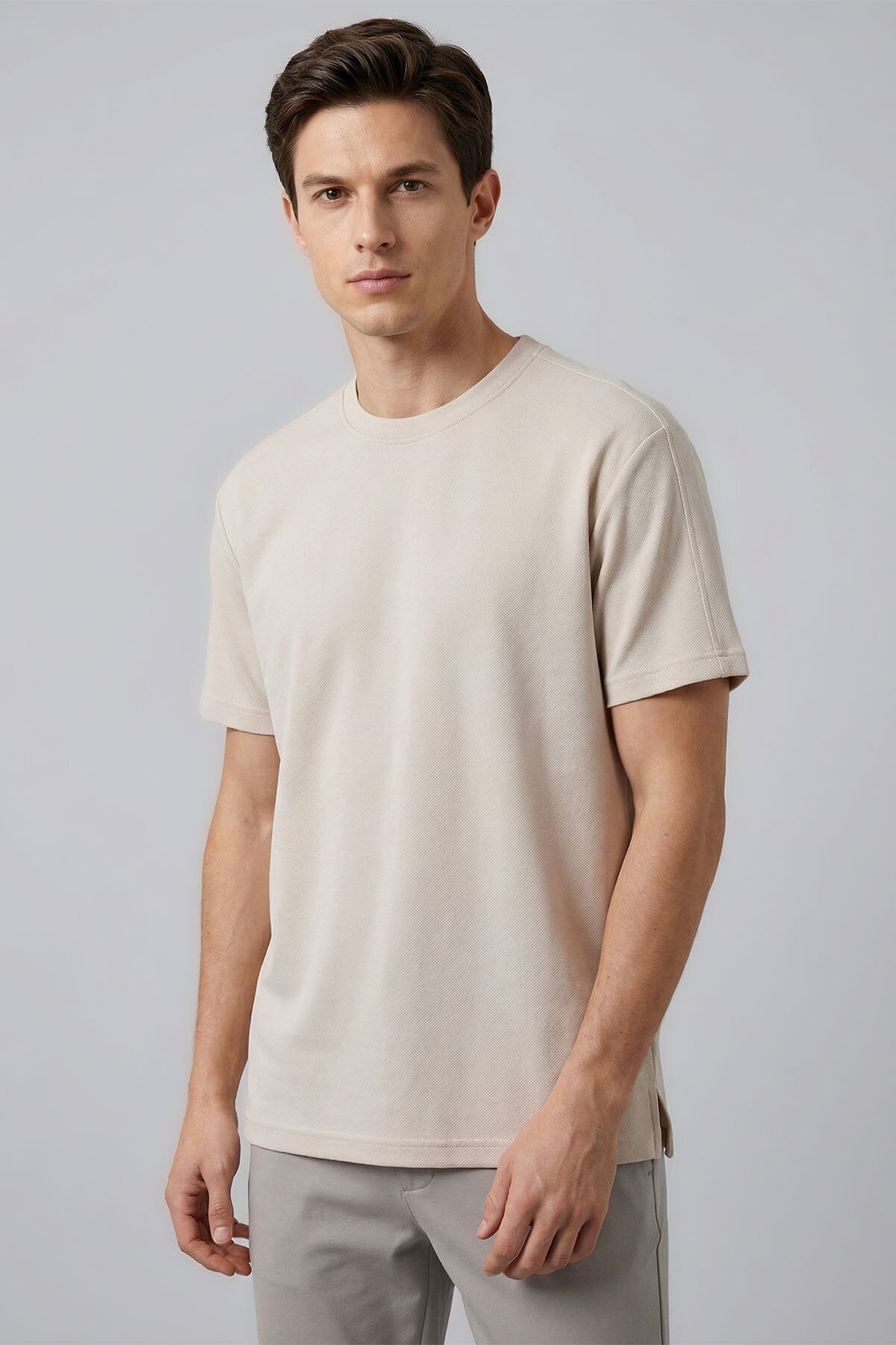 Rahat Form O Yaka 2'li Paket Bej-Kahverengi Erkek T-Shirt - 88495