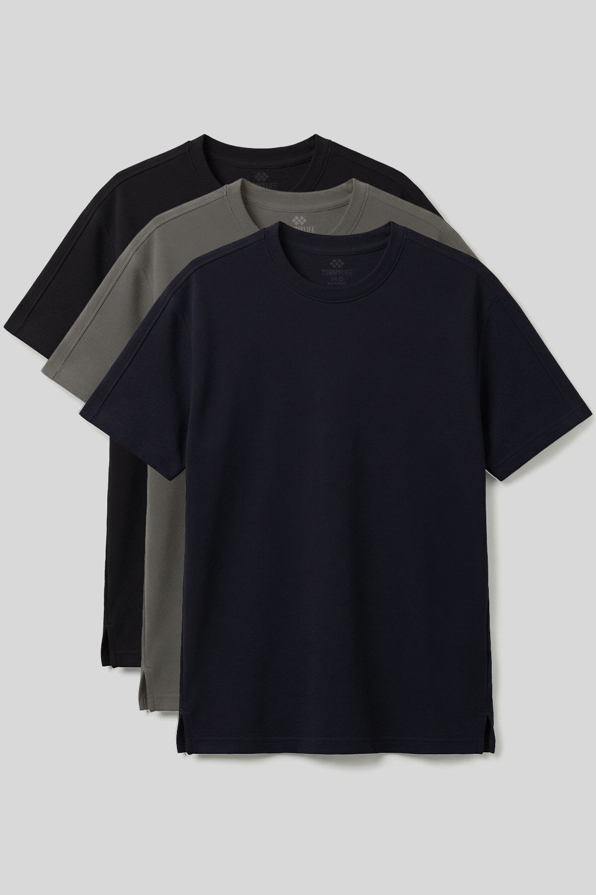 Rahat Form O Yaka 3'lü Paket Siyah-Haki-Lacivert Erkek T-Shirt - 88495