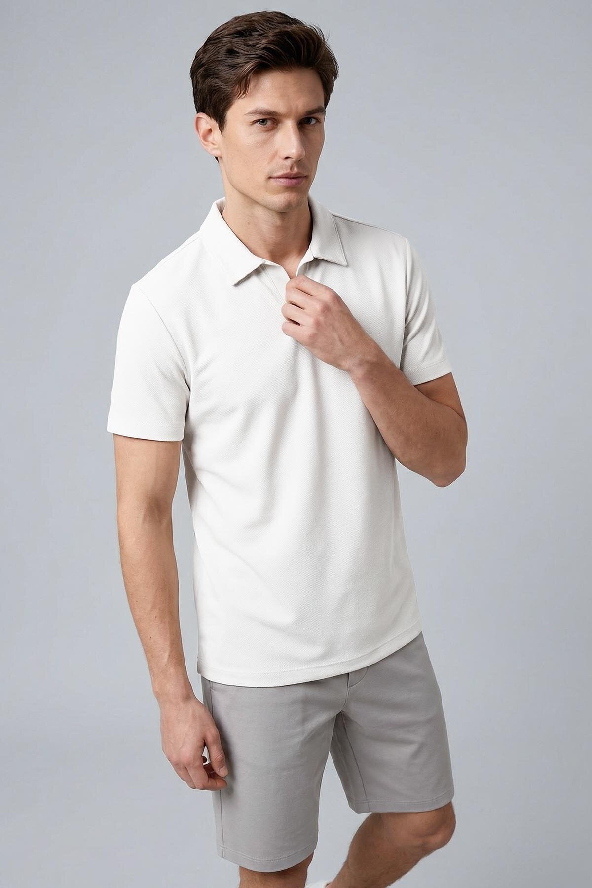 Rahat Form Polo Yaka 3'lü Paket Siyah-Haki-Ekru Erkek T-Shirt - 88496