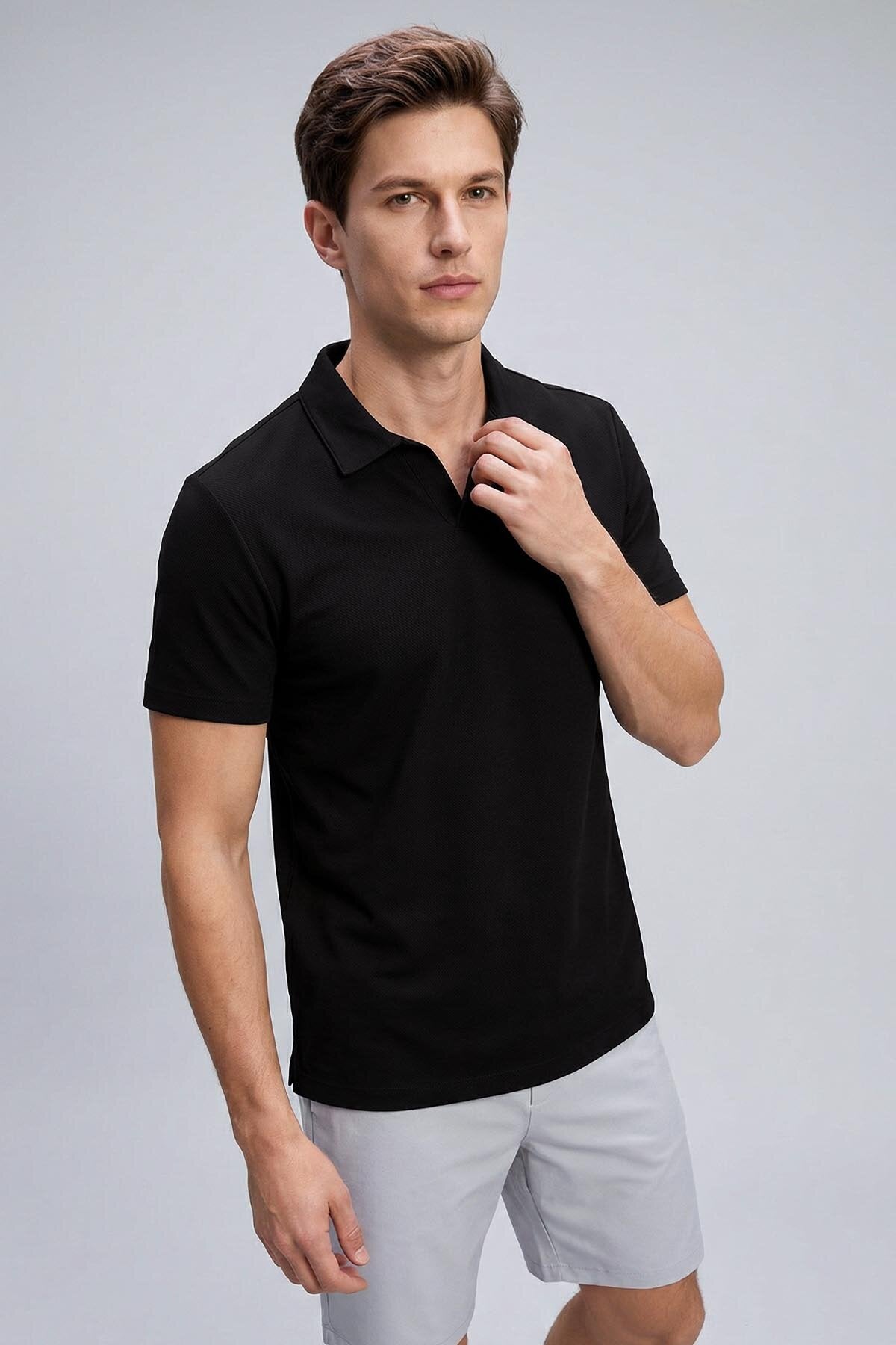 Rahat Form Polo Yaka 3'lü Paket Siyah-Haki-Ekru Erkek T-Shirt - 88496
