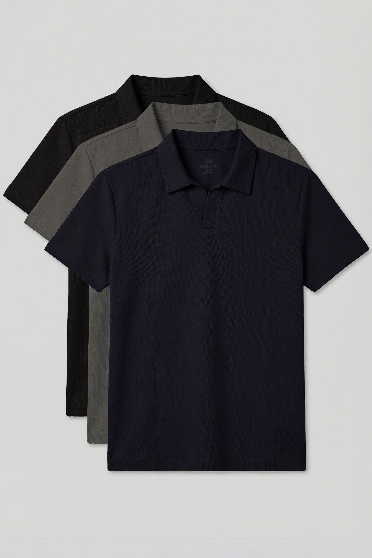 Rahat Form Polo Yaka 3'lü Paket Siyah-Haki-Lacivert Erkek T-Shirt - 88496