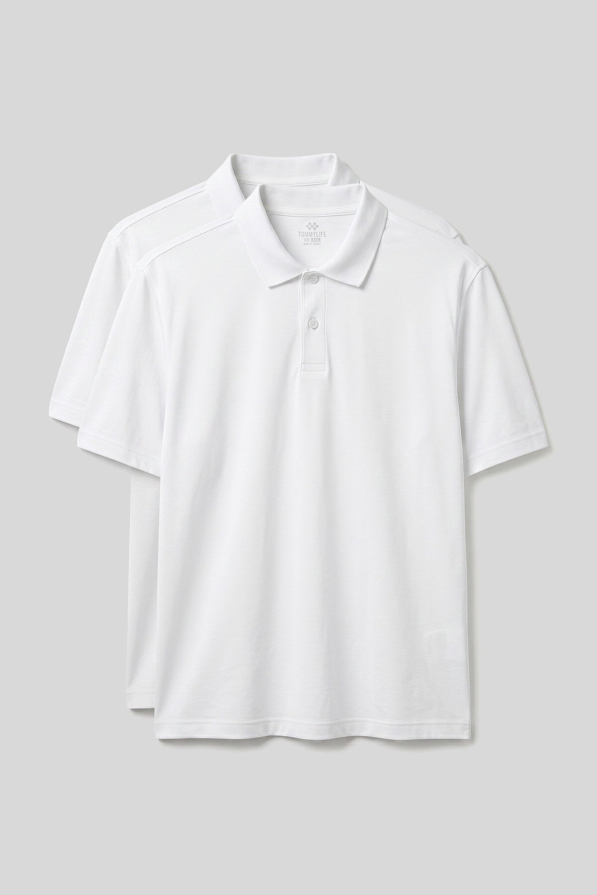 Polo Yaka Büyük Beden 2'li Paket Beyaz Erkek T-Shirt - 88511