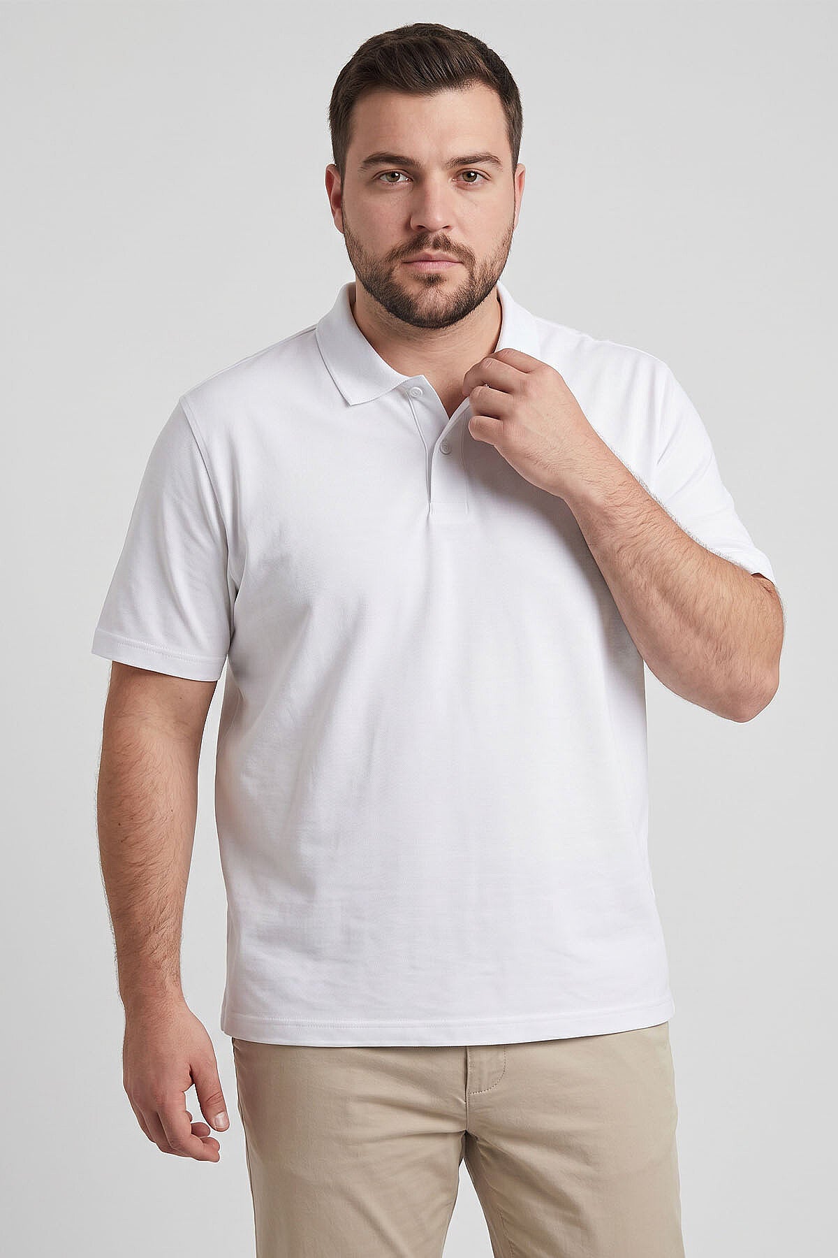 Polo Yaka Büyük Beden 3'lü Paket Siyah-Beyaz-Haki Erkek T-Shirt - 88511