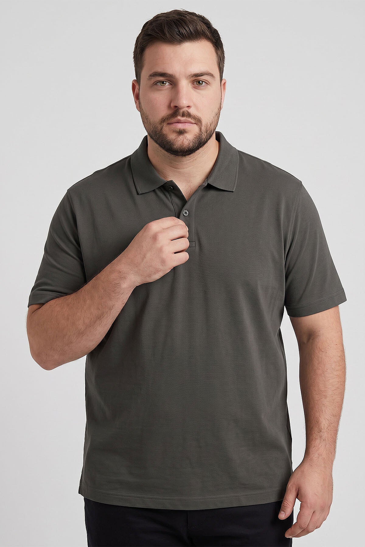 Polo Yaka Büyük Beden 3'lü Paket Siyah-Beyaz-Haki Erkek T-Shirt - 88511