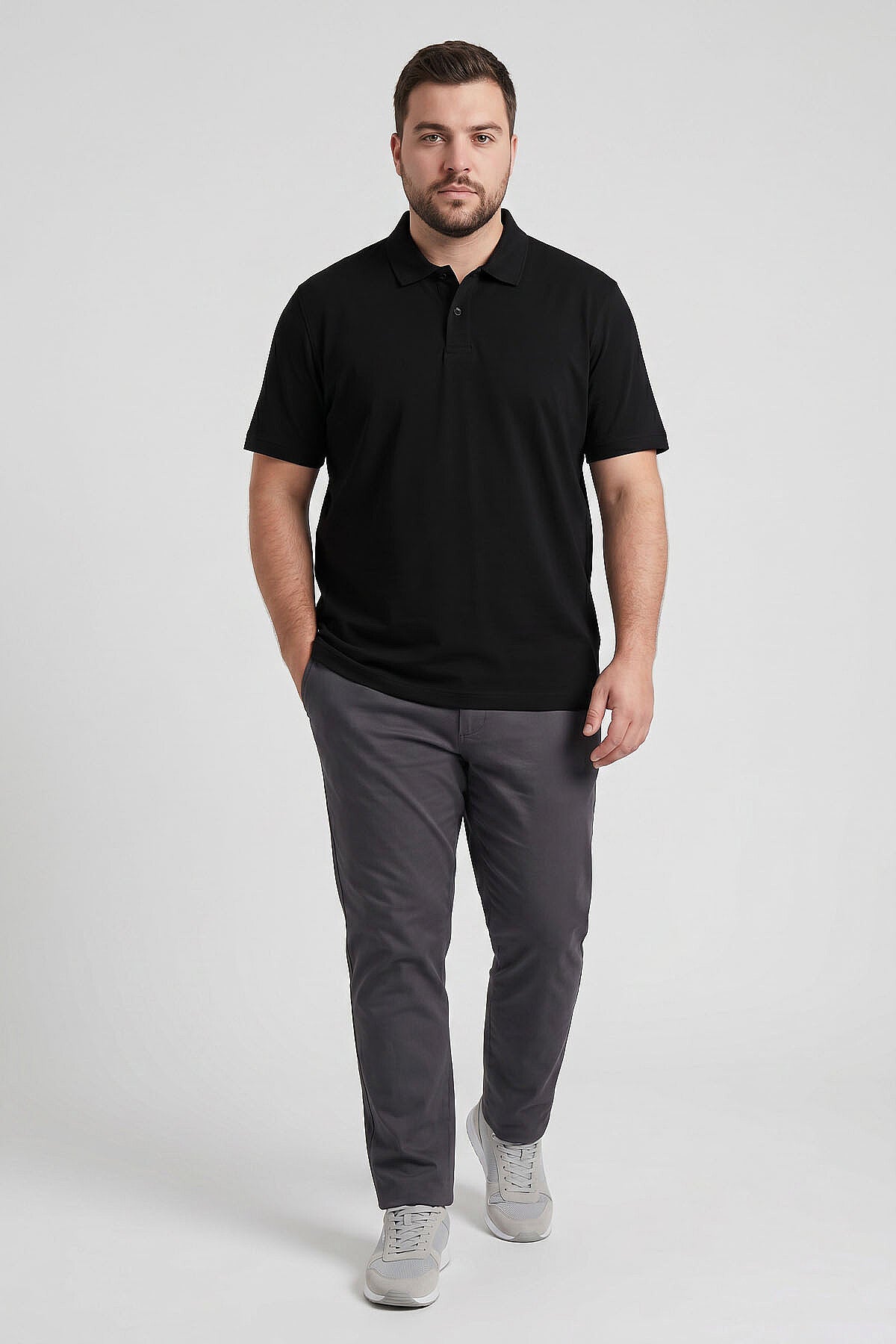 Polo Yaka Büyük Beden 3'lü Paket Siyah-Beyaz-Lacivert Erkek T-Shirt - 88511