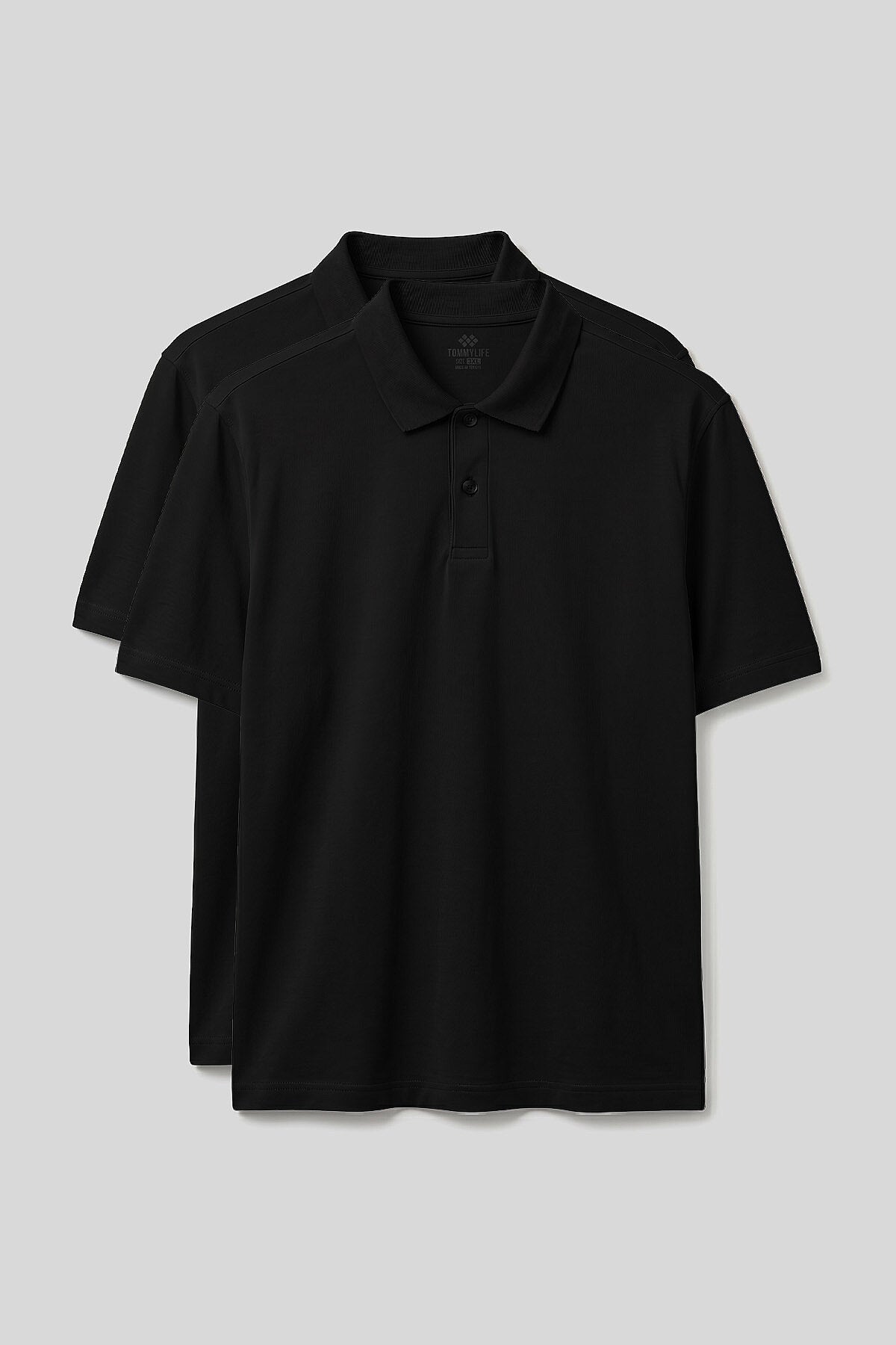 Polo Yaka Büyük Beden 2'li Paket Siyah Erkek T-Shirt - 88511