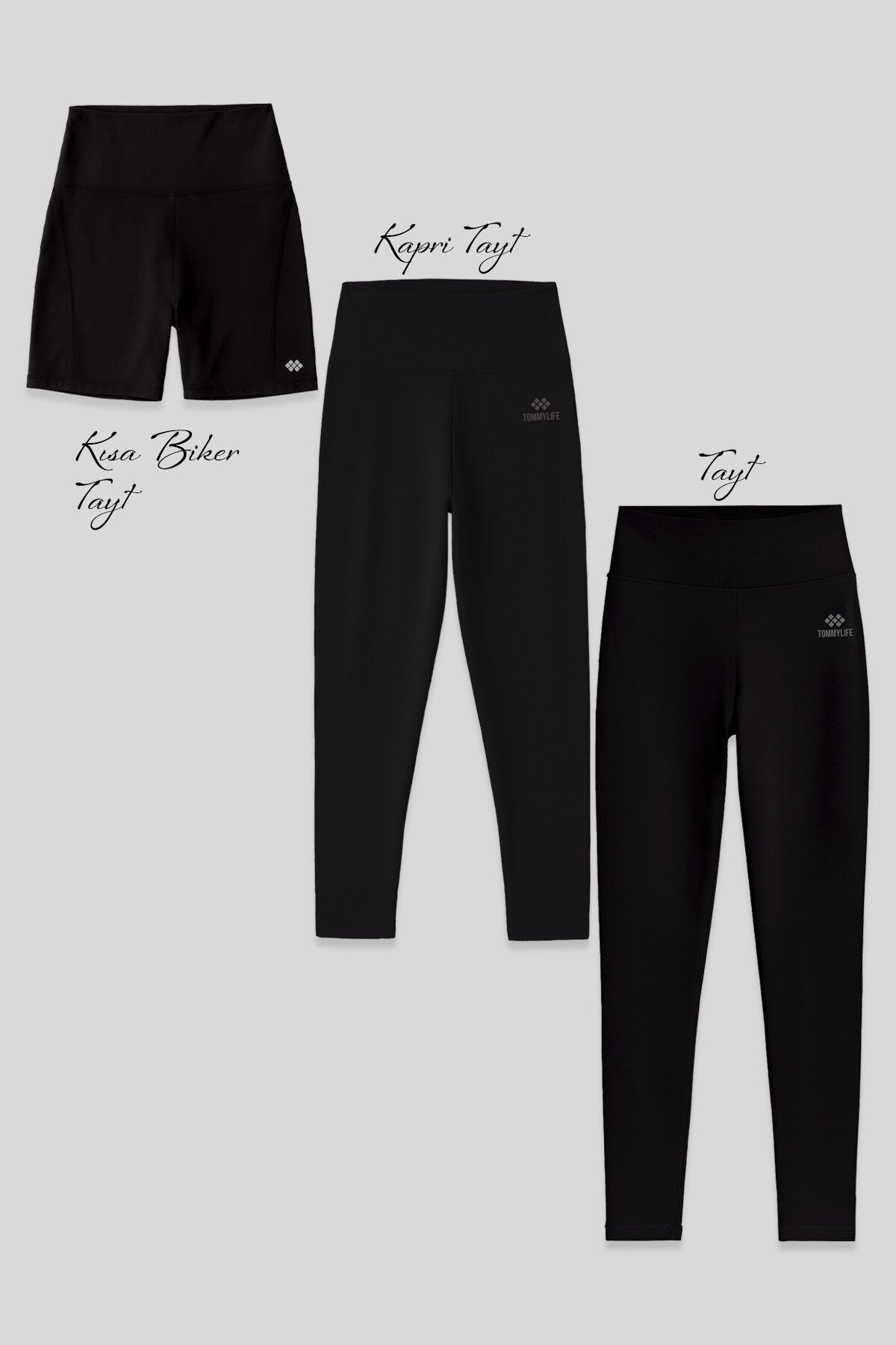 Slim Fit Yüksek Bel 3'lü Paket Siyah Kadın Tayt