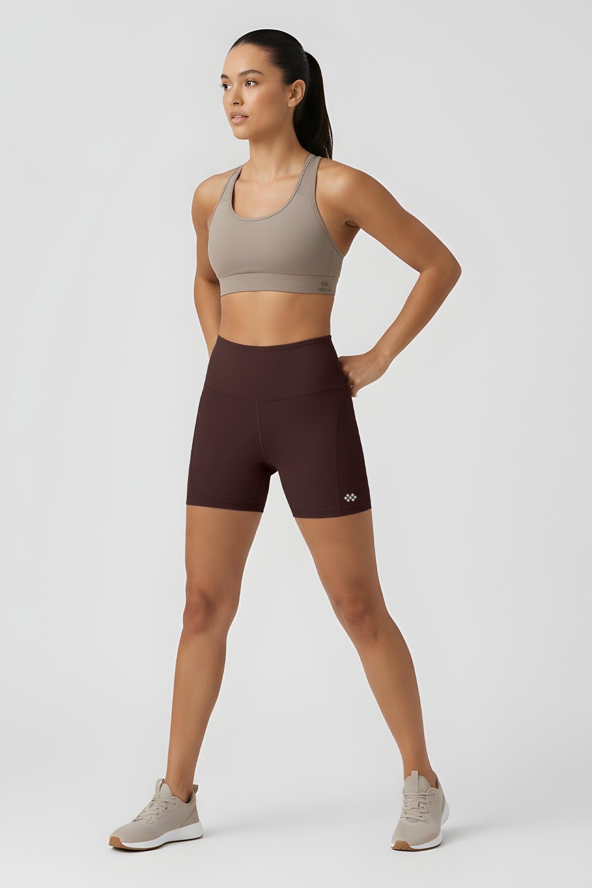 Slim Fit Biker 2'li Paket Koyu Bej-Kahverengi Kadın Tayt - 91017