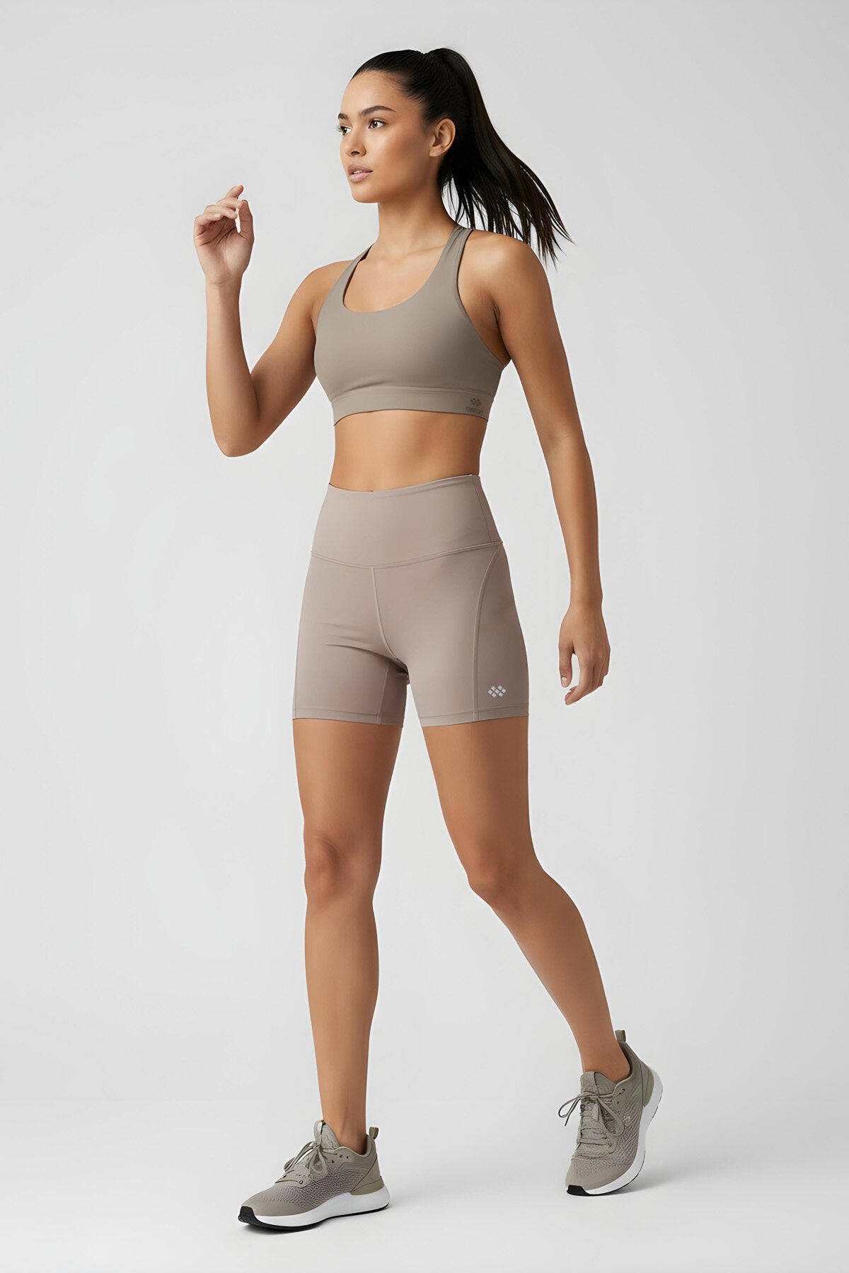 Slim Fit Biker 2'li Paket Koyu Bej-Kahverengi Kadın Tayt - 91017