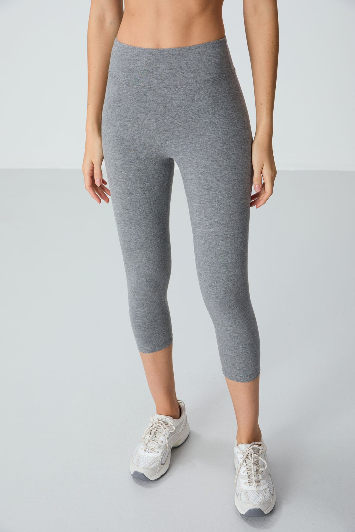 Slim Fit 2'li Paket Siyah-Gri Melanj Kadın Kapri Tayt - 93097