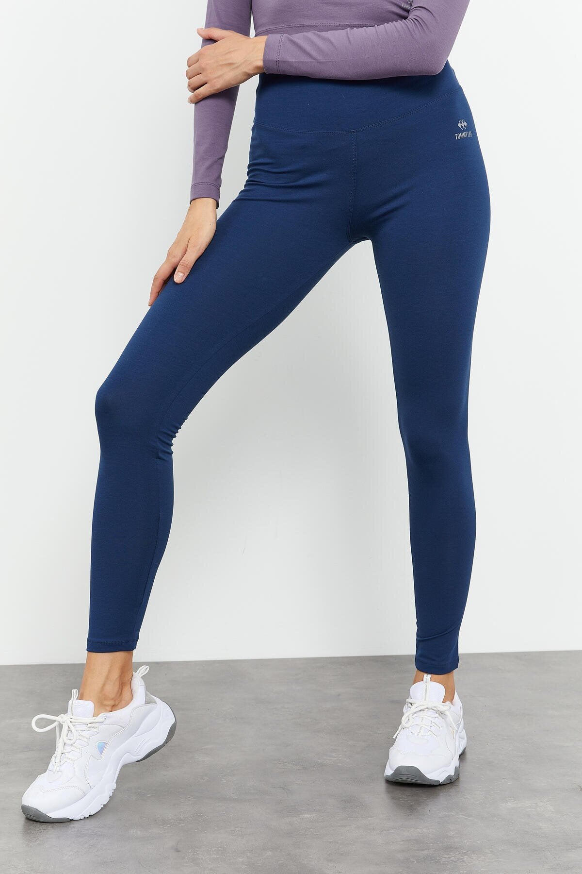 Slim Fit 2'li Paket İndigo-Gri Melanj Kadın Tayt - 94011