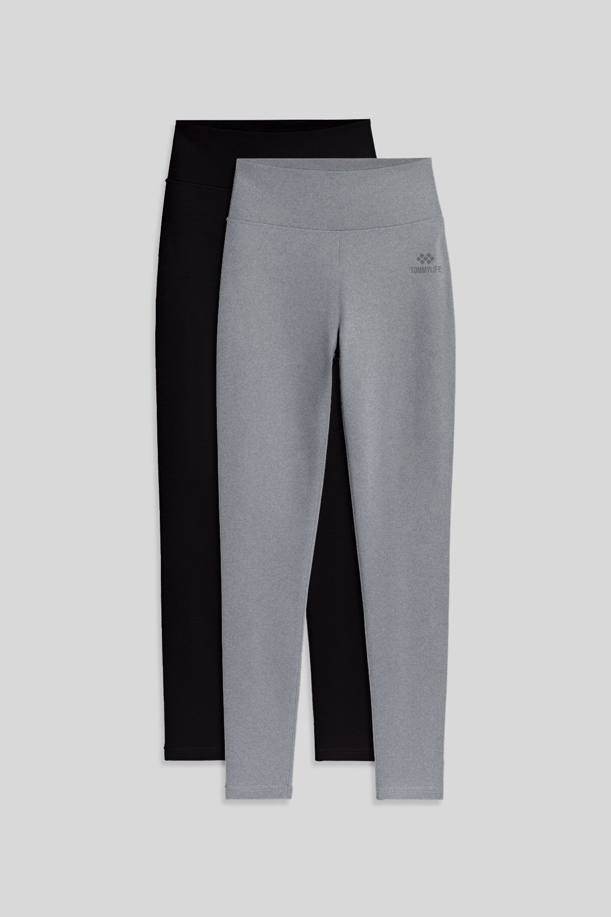 Slim Fit 2'li Paket Siyah-Gri Melanj Kadın Tayt - 94011