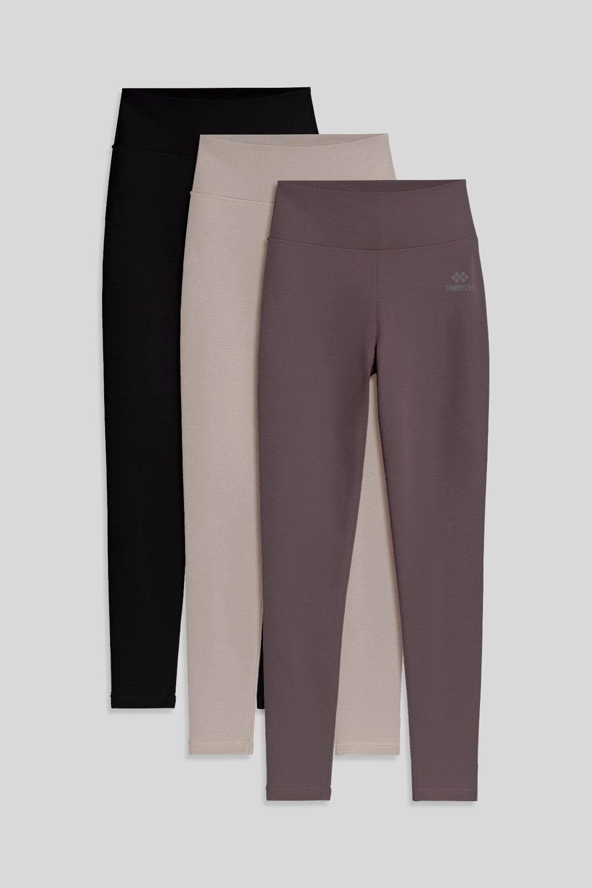 Slim Fit 3'lü Paket Koyu Bej-Kahverengi-Siyah Kadın Tayt - 94011