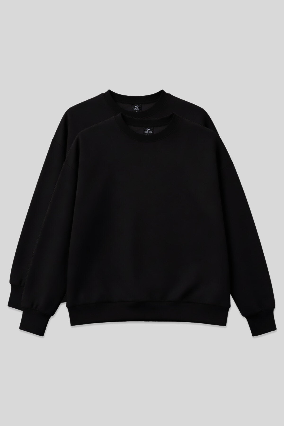 Basic Oversıze O Yaka 2'li Paket Siyah Kadın Sweatshirt - 97053