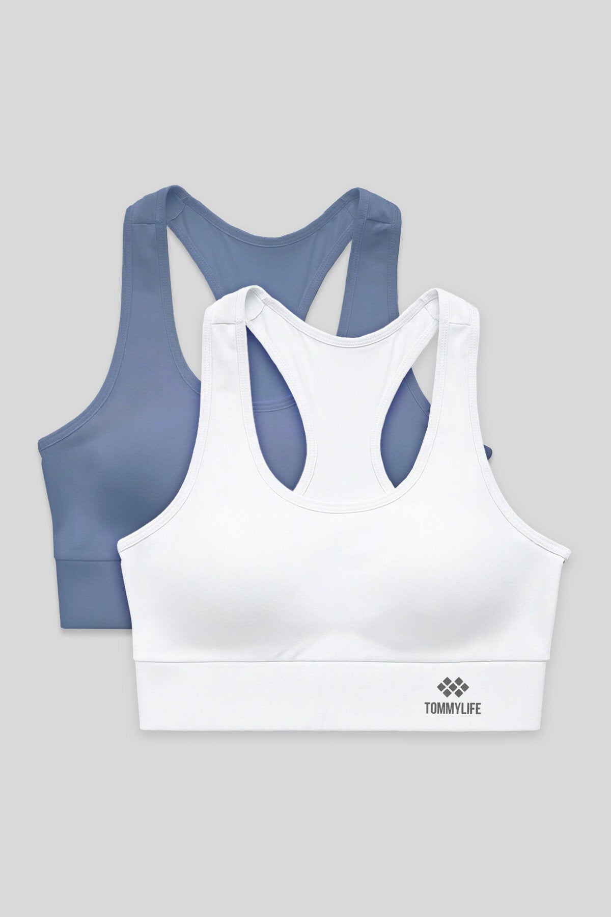 Slim Fit U Yaka 2'li Paket Petrol-Beyaz Kadın Spor Büstiyer - 97120