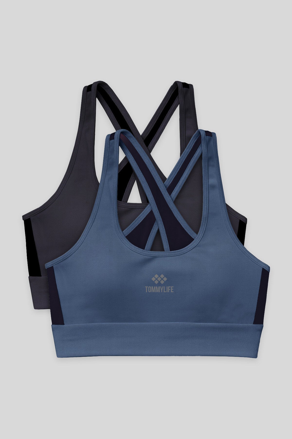 Slim Fit U Yaka 2'li Paket Petrol-Antrasit Kadın Spor Büstiyer - 97121