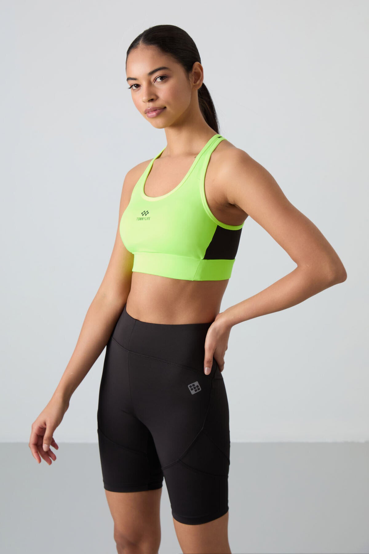 Slim Fit U Yaka 2'li Paket Siyah-Neon Sarı Kadın Spor Büstiyer - 97121