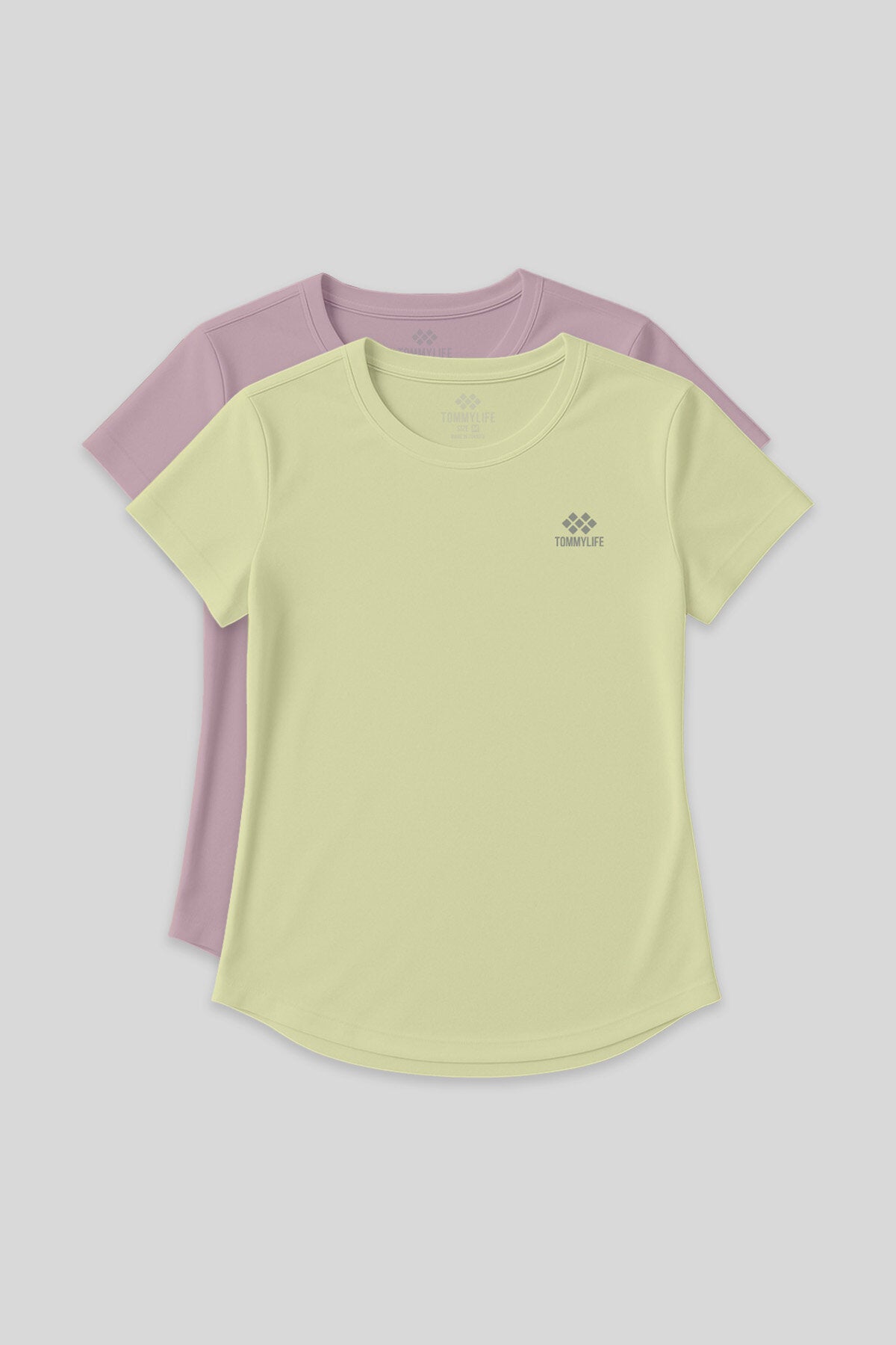 Standart Kalıp O Yaka 2'li Paket Gül Kurusu-Limon Kadın T-Shirt - 97144