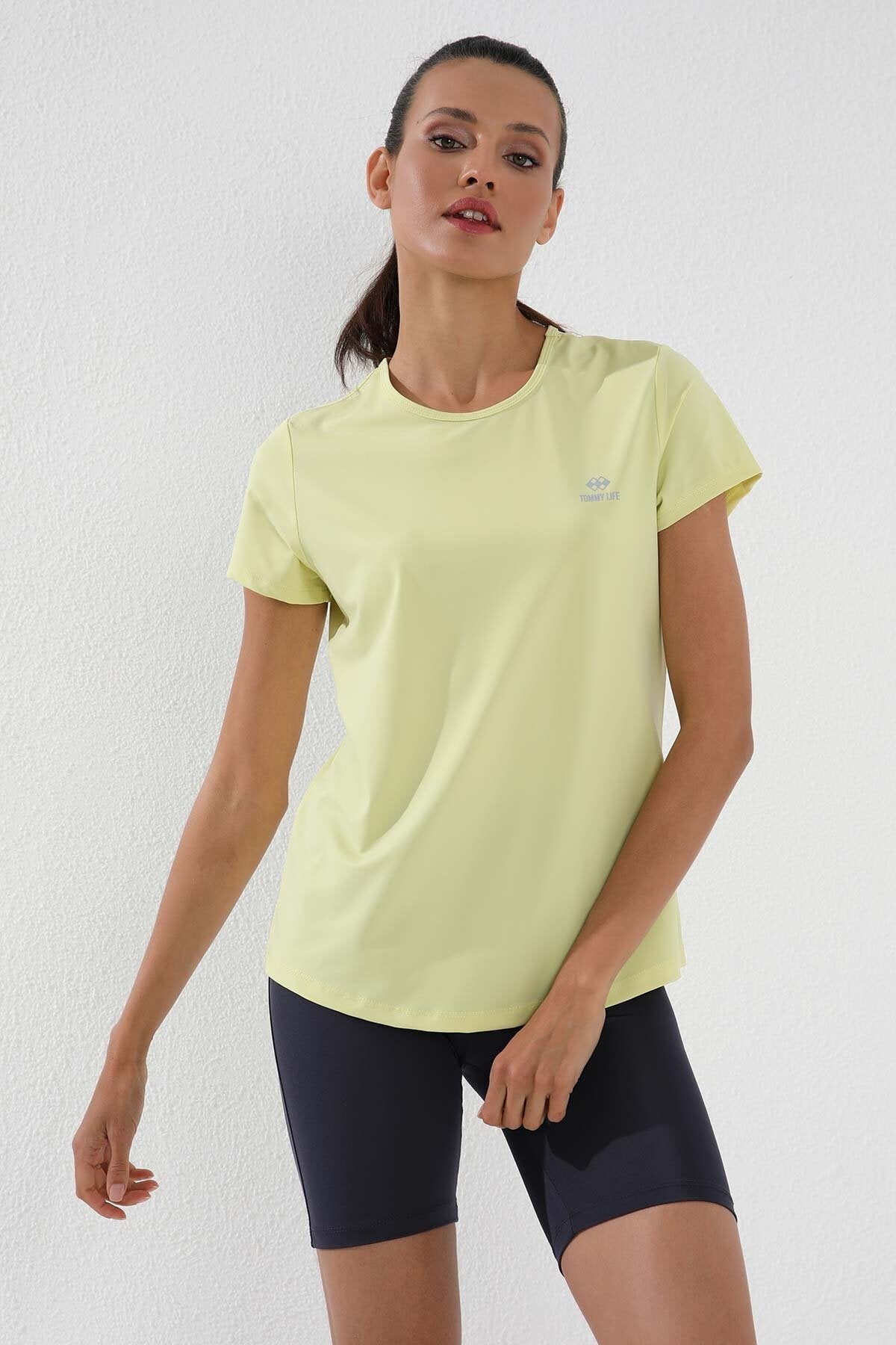 Standart Kalıp O Yaka 2'li Paket İndigo-Limon Kadın T-Shirt - 97144