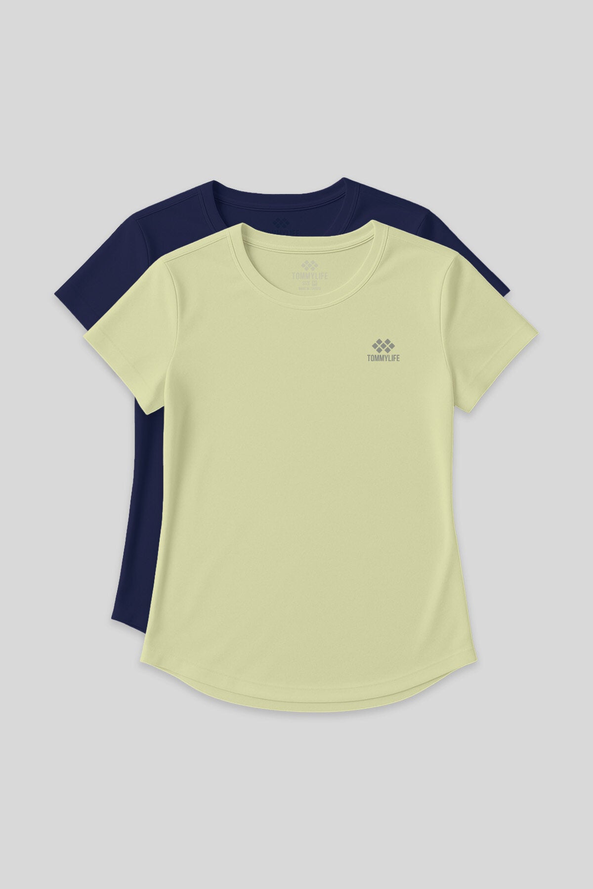 Standart Kalıp O Yaka 2'li Paket İndigo-Limon Kadın T-Shirt - 97144