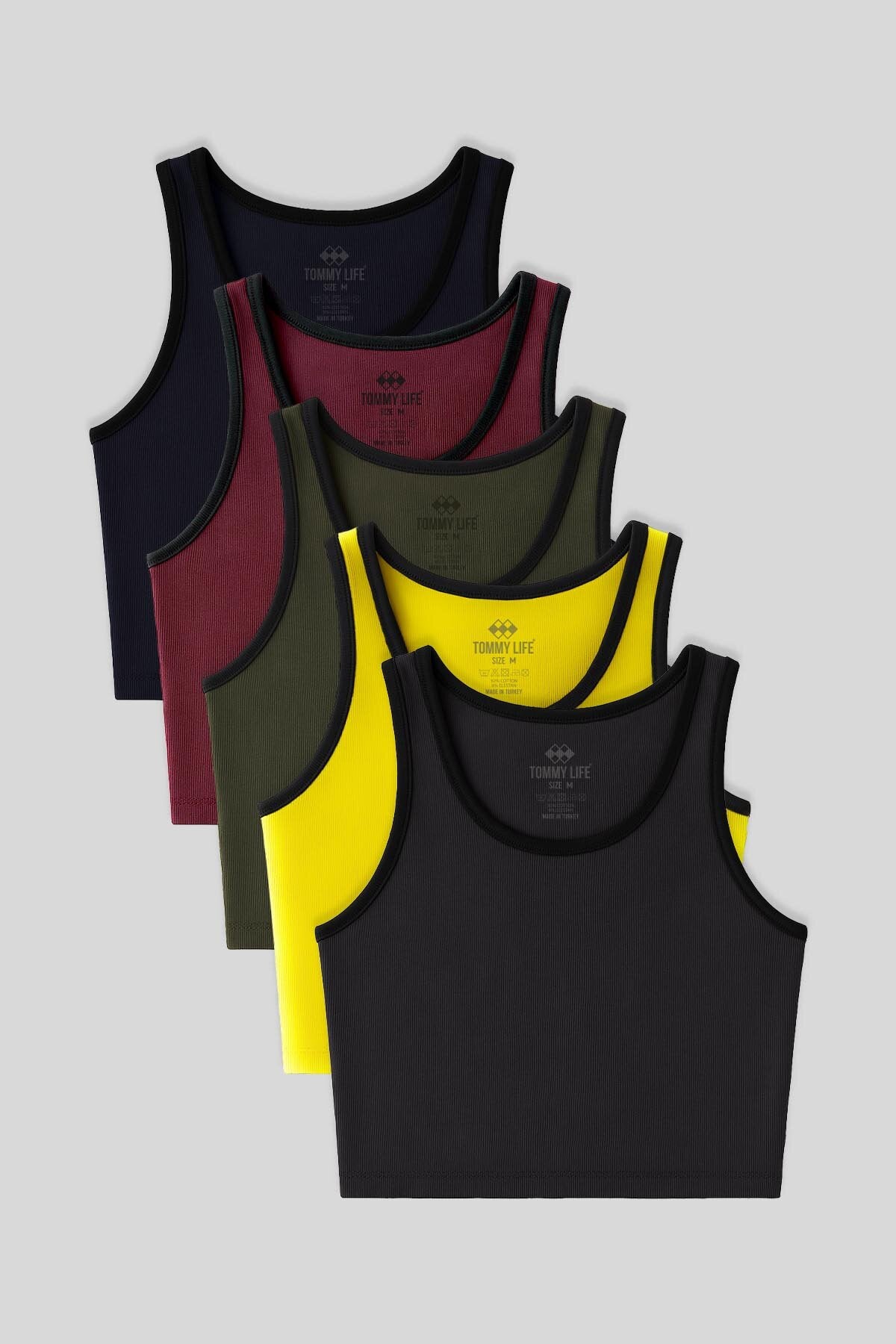 Basic U Yaka 5'li Paket Kadın Crop Top Atlet - 97162