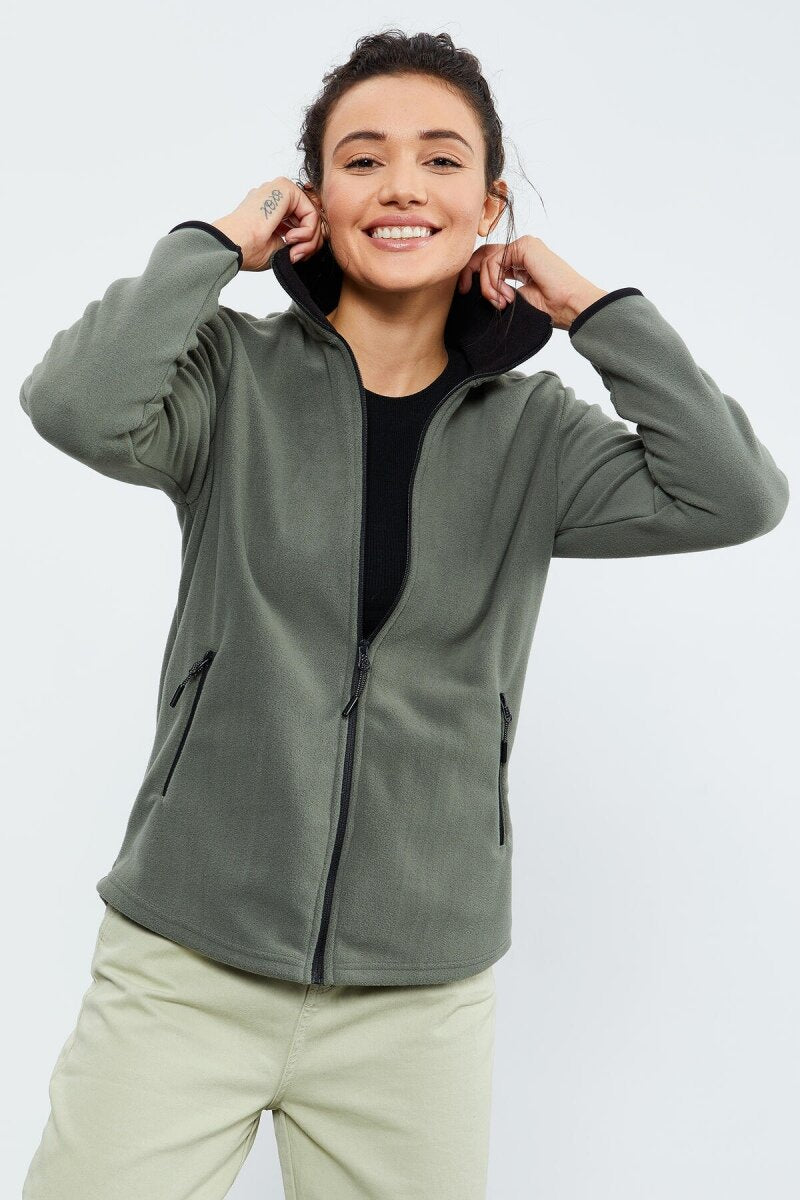 Rahat Form Dik Yaka 2'li Paket Siyah-Çağla Kadın Polar Sweatshirt - 97173