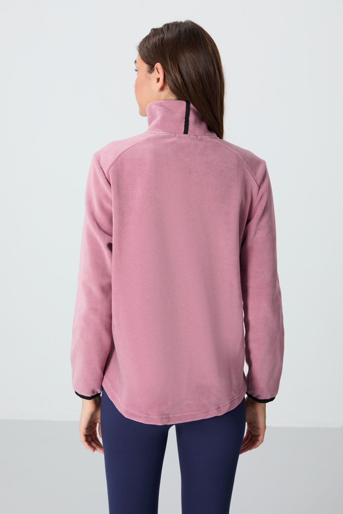 Rahat Form Dik Yaka 2'li Paket Siyah-Gül Kurusu Kadın Polar Sweatshirt - 97173