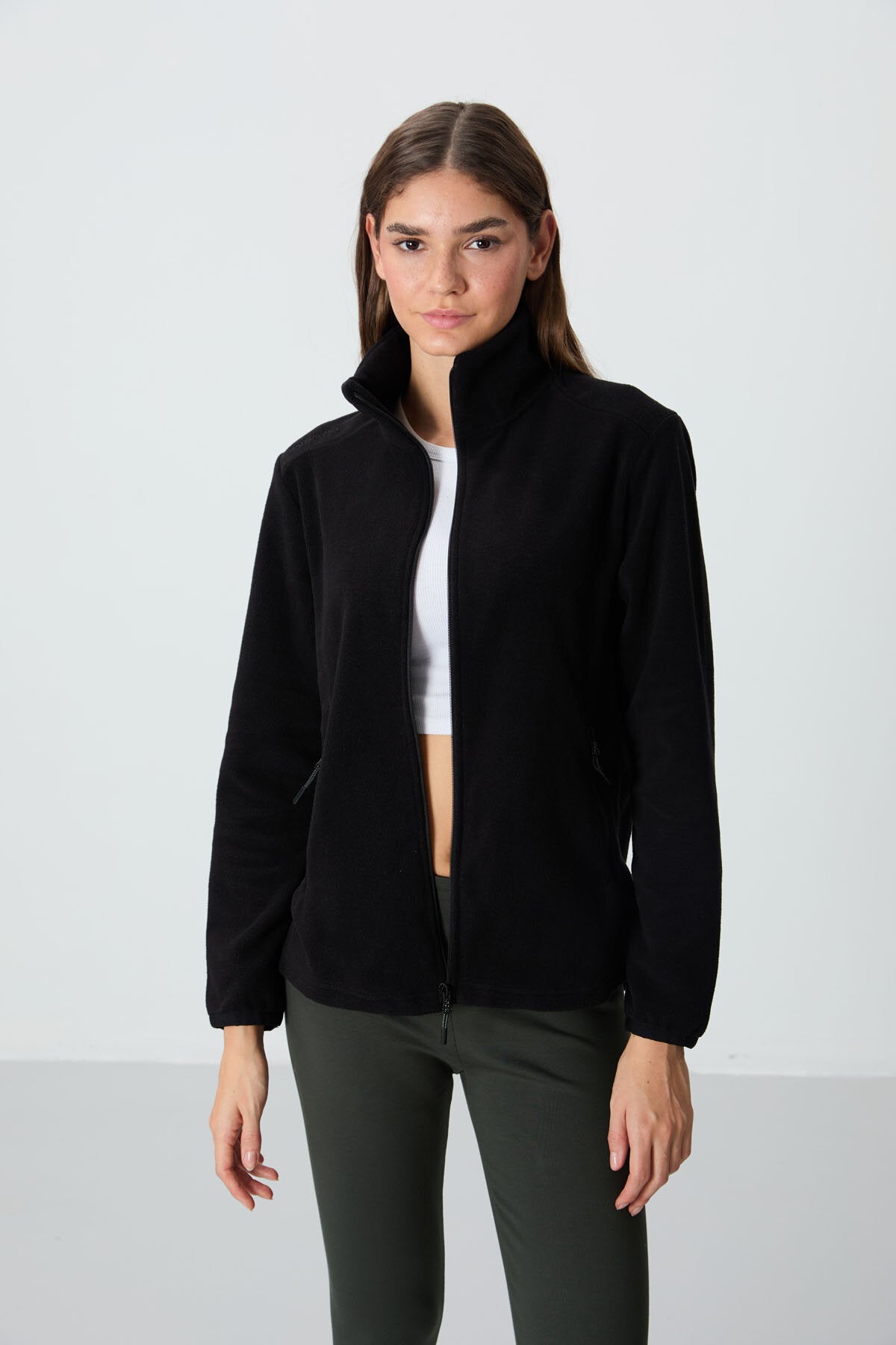 Rahat Form Dik Yaka 2'li Paket Siyah-Koyu Bej Kadın Polar Sweatshirt - 97173