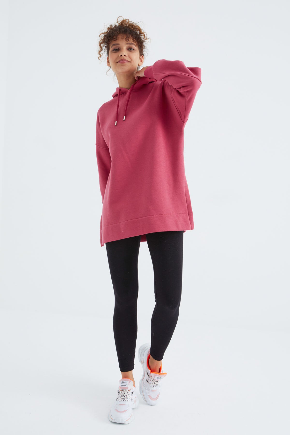 Oversize Kapüşonlu 2'li Paket Ekru-Yaban Gülü Kadın Tunik Sweatshirt - 97242