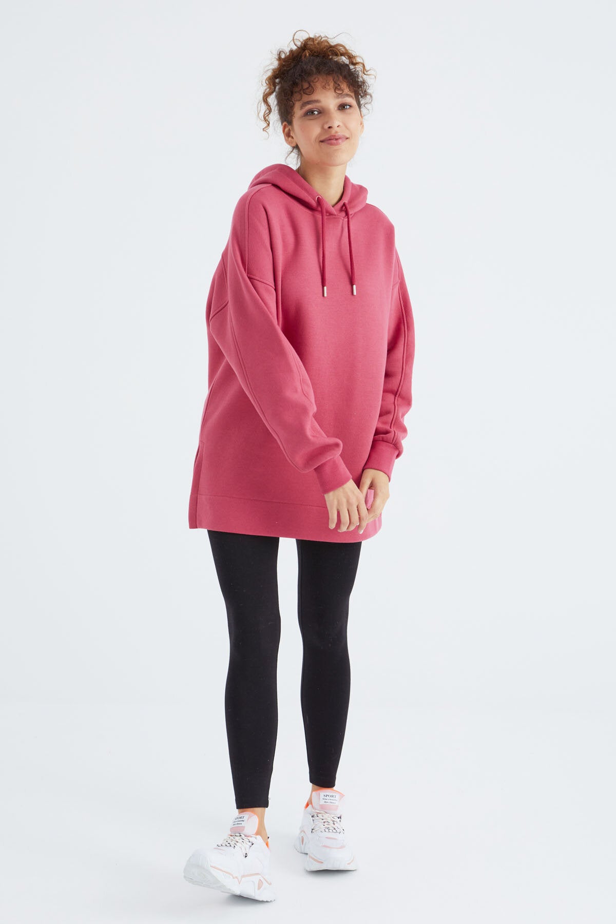 Oversize Kapüşonlu 2'li Paket Ekru-Yaban Gülü Kadın Tunik Sweatshirt - 97242