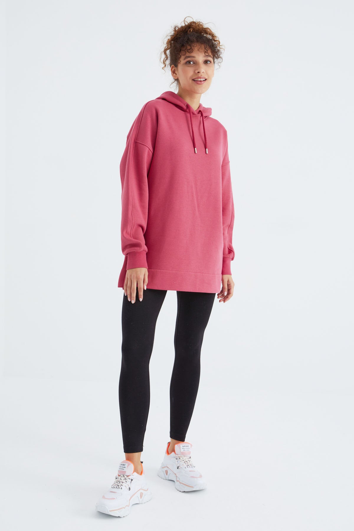 Oversize Kapüşonlu 2'li Paket Ekru-Yaban Gülü Kadın Tunik Sweatshirt - 97242