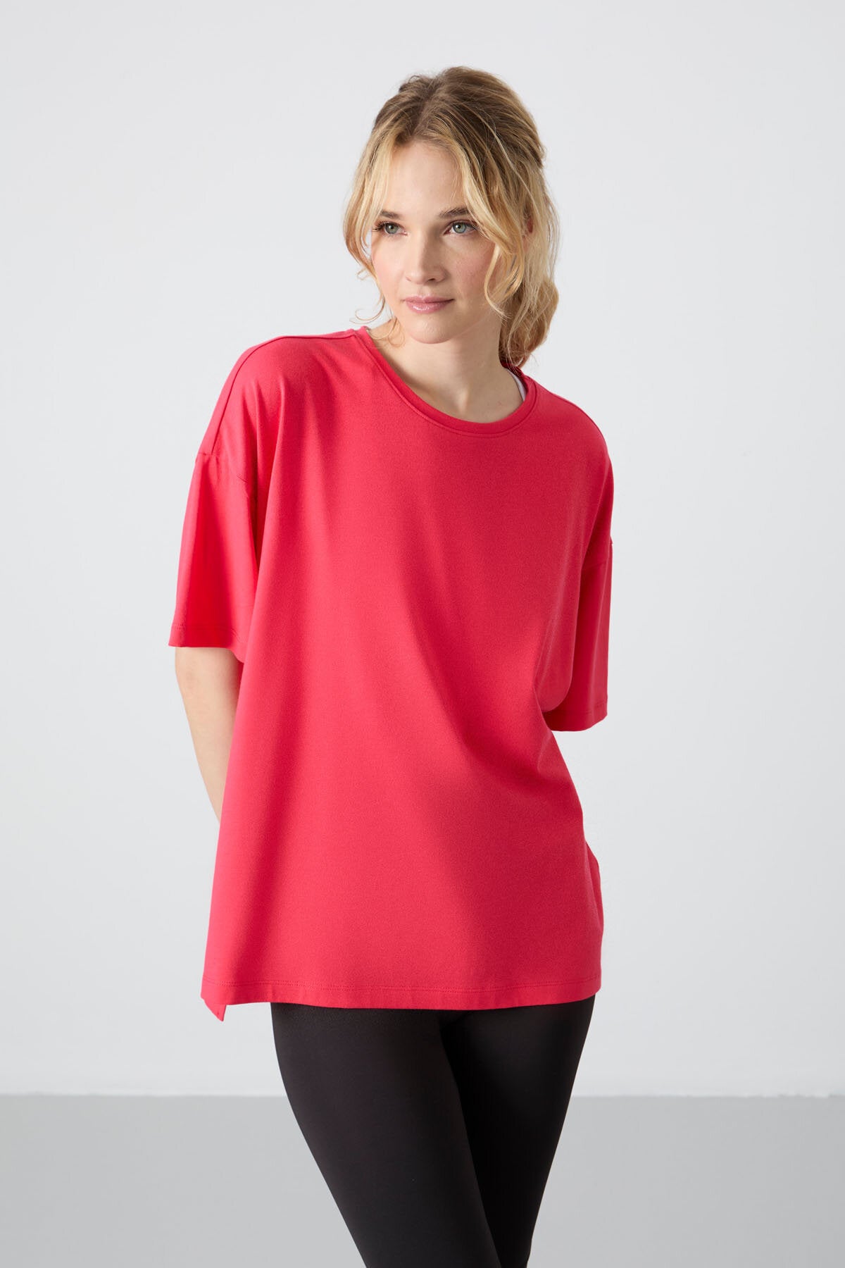 Oversize Fit Basic O Yaka 3'lü Paket Siyah-Beyaz-Rose Kadın T-Shirt 97285