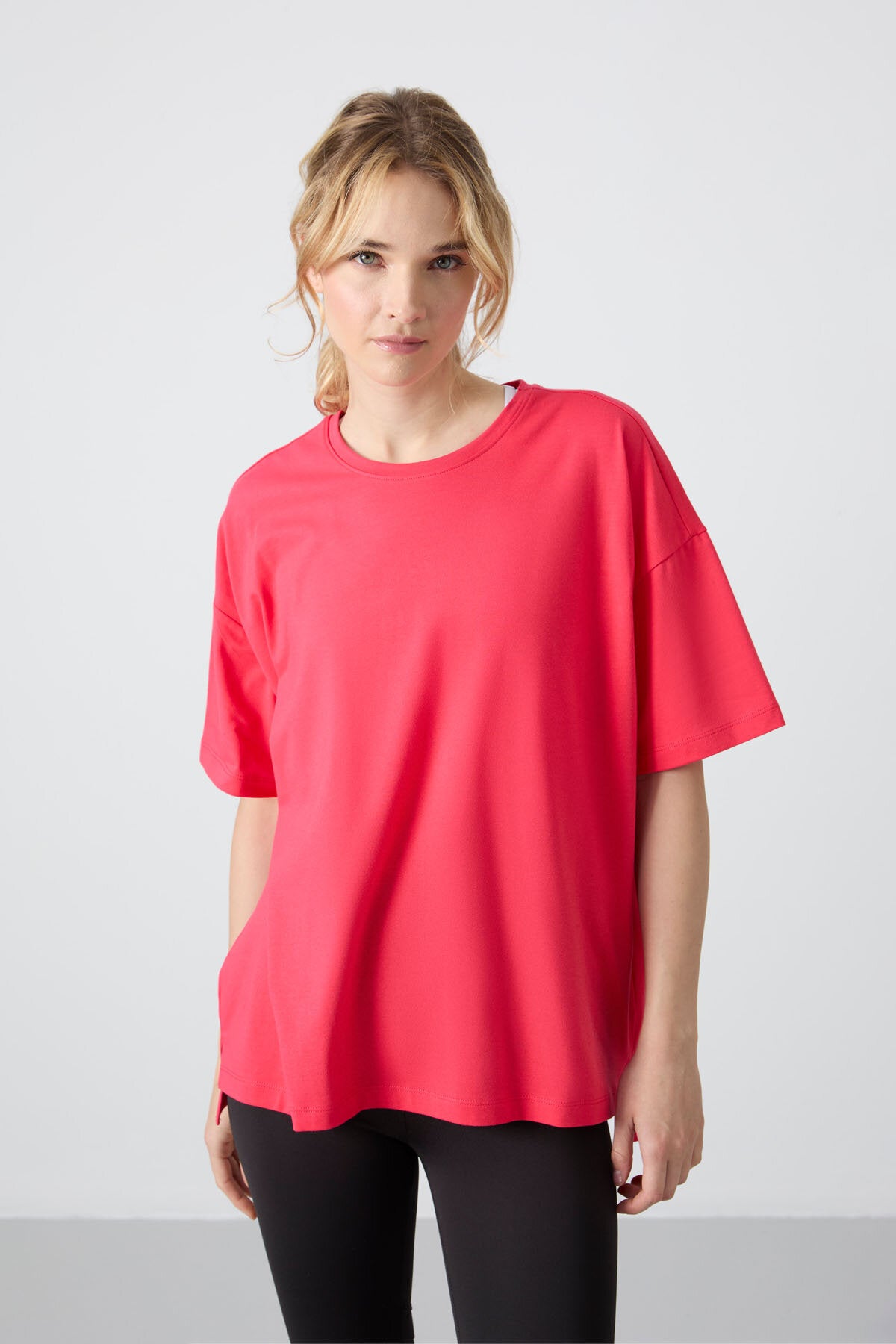 Oversize Fit Basic O Yaka 3'lü Paket Siyah-Beyaz-Rose Kadın T-Shirt 97285