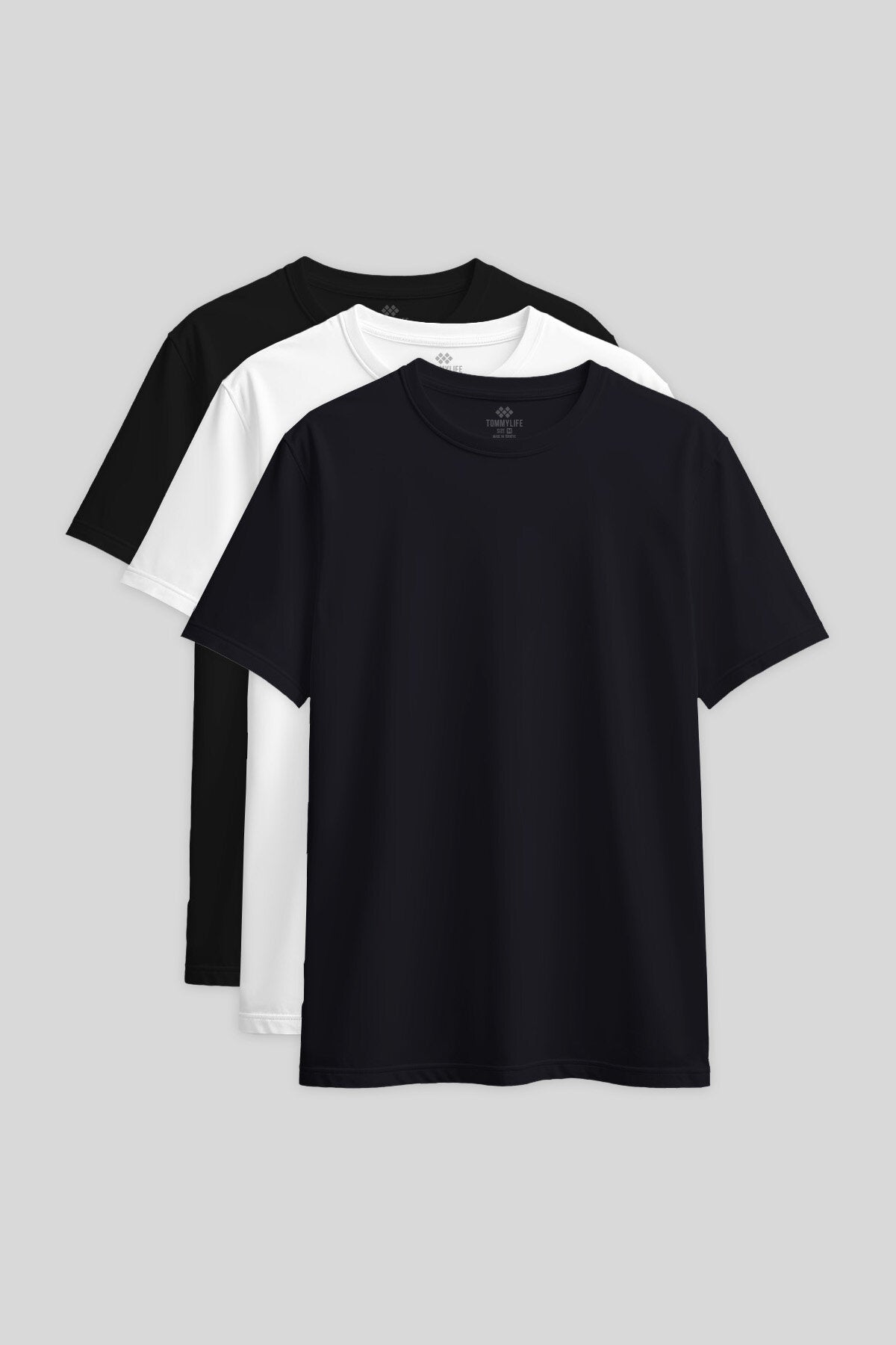 Standart Fit Basic O Yaka 3'lü Paket Siyah-Beyaz-Lacivert Kadın T-Shirt - 97311