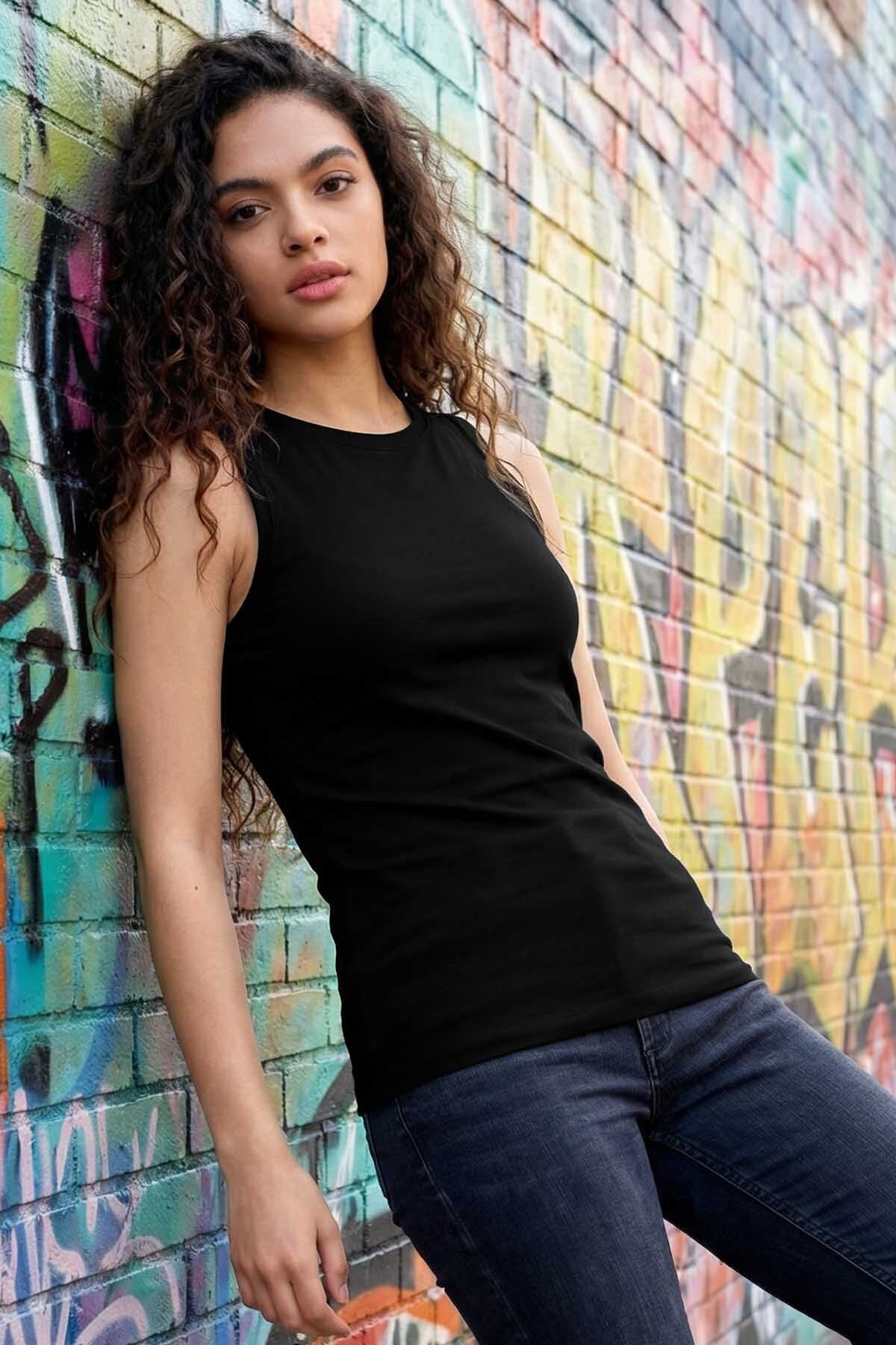 Slim Fit Basic O Yaka 3'lü Paket Siyah-Beyaz-Bej Kadın Atlet - 97313