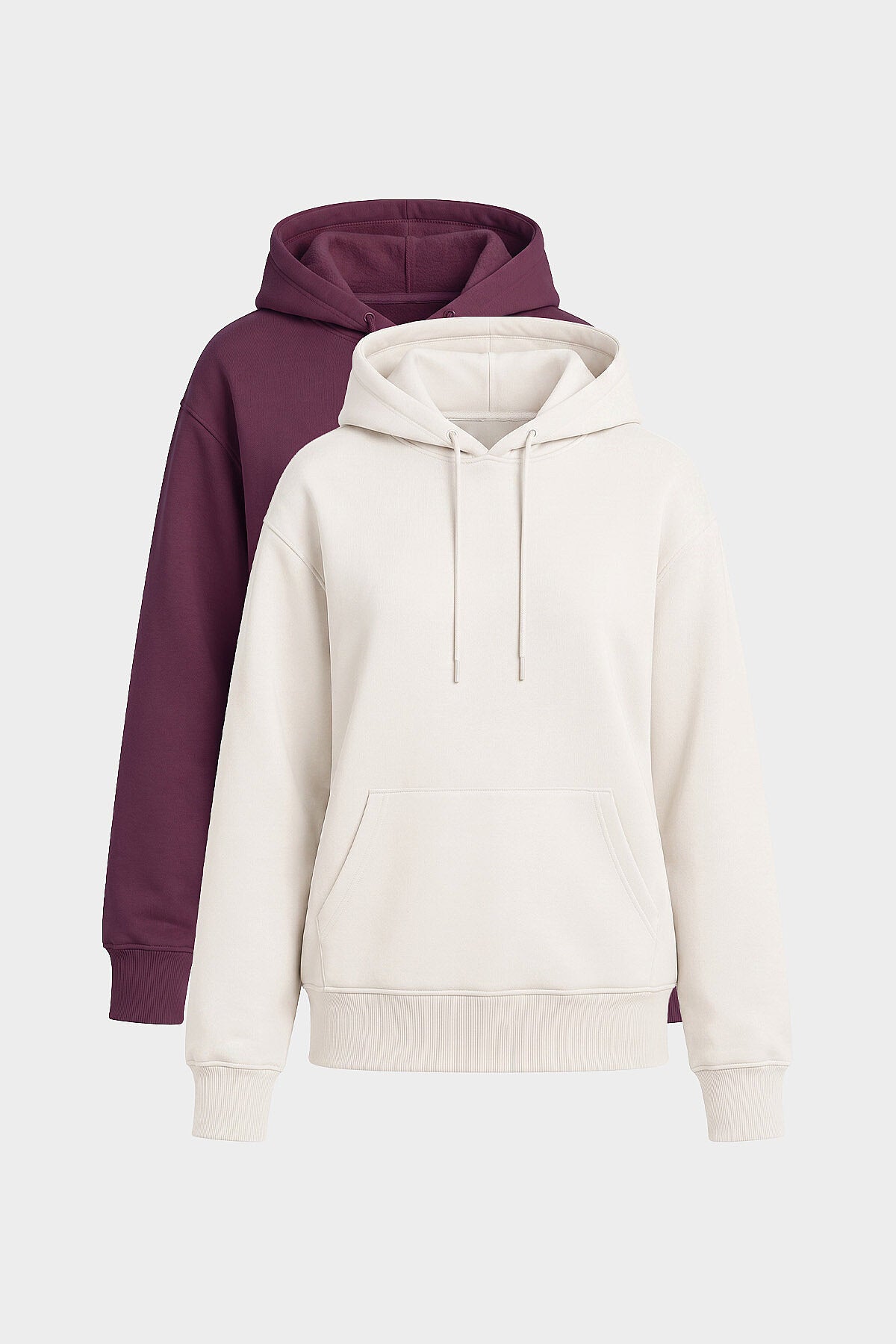 Standart Kapüşonlu 2'li Paket Ekru-Soft Vişne Kadın Sweatshirt - 97321