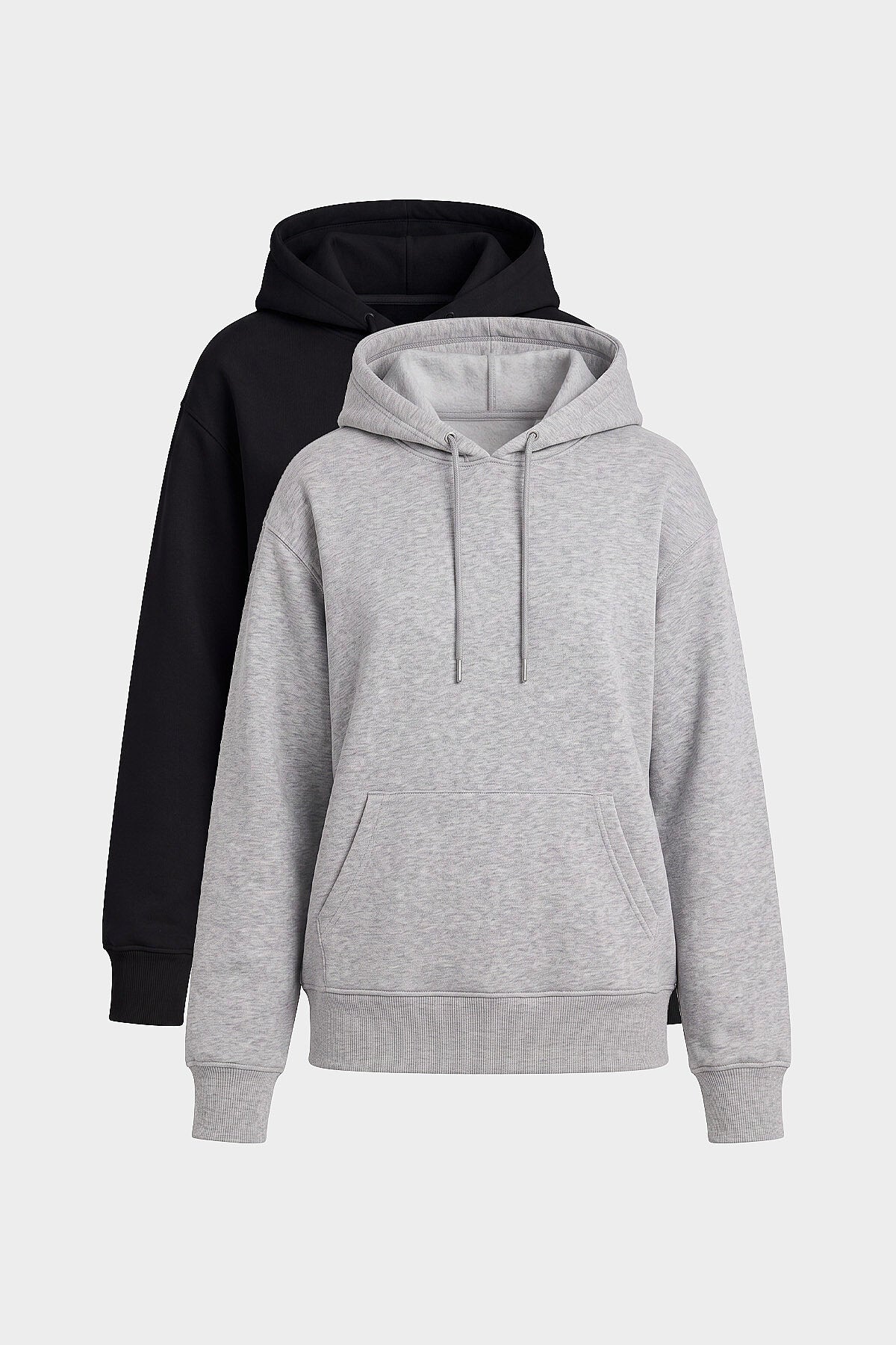 Standart Kapüşonlu 2'li Paket Siyah-Gri Melanj Kadın Sweatshirt - 97321