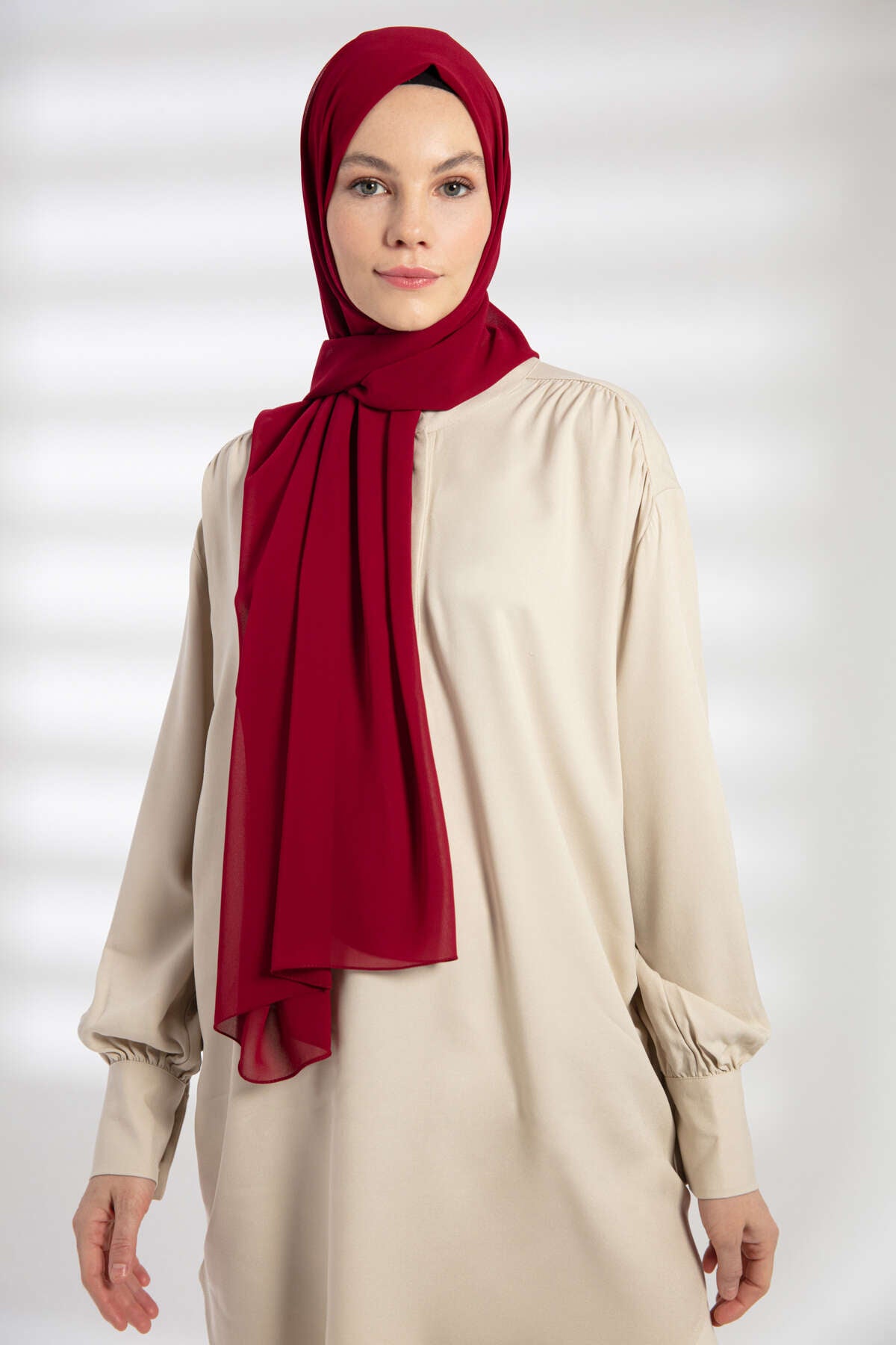 Şifon Şal - Vişne